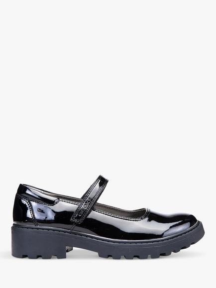 Geox Kids' Casey Faux Leather Mary Jane Patent School Shoes, Black, Black