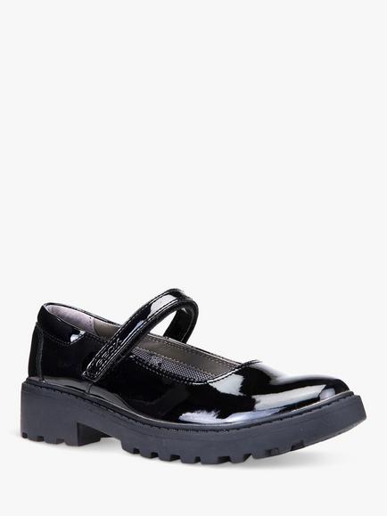 Geox Kids' Casey Faux Leather Mary Jane Patent School Shoes, Black - view 2, Black