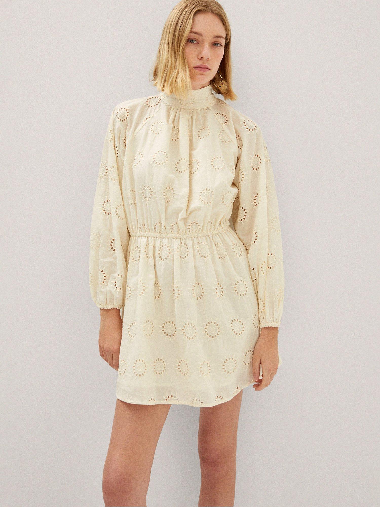 Mango Perk Cotton Mini Dress, Light Beige