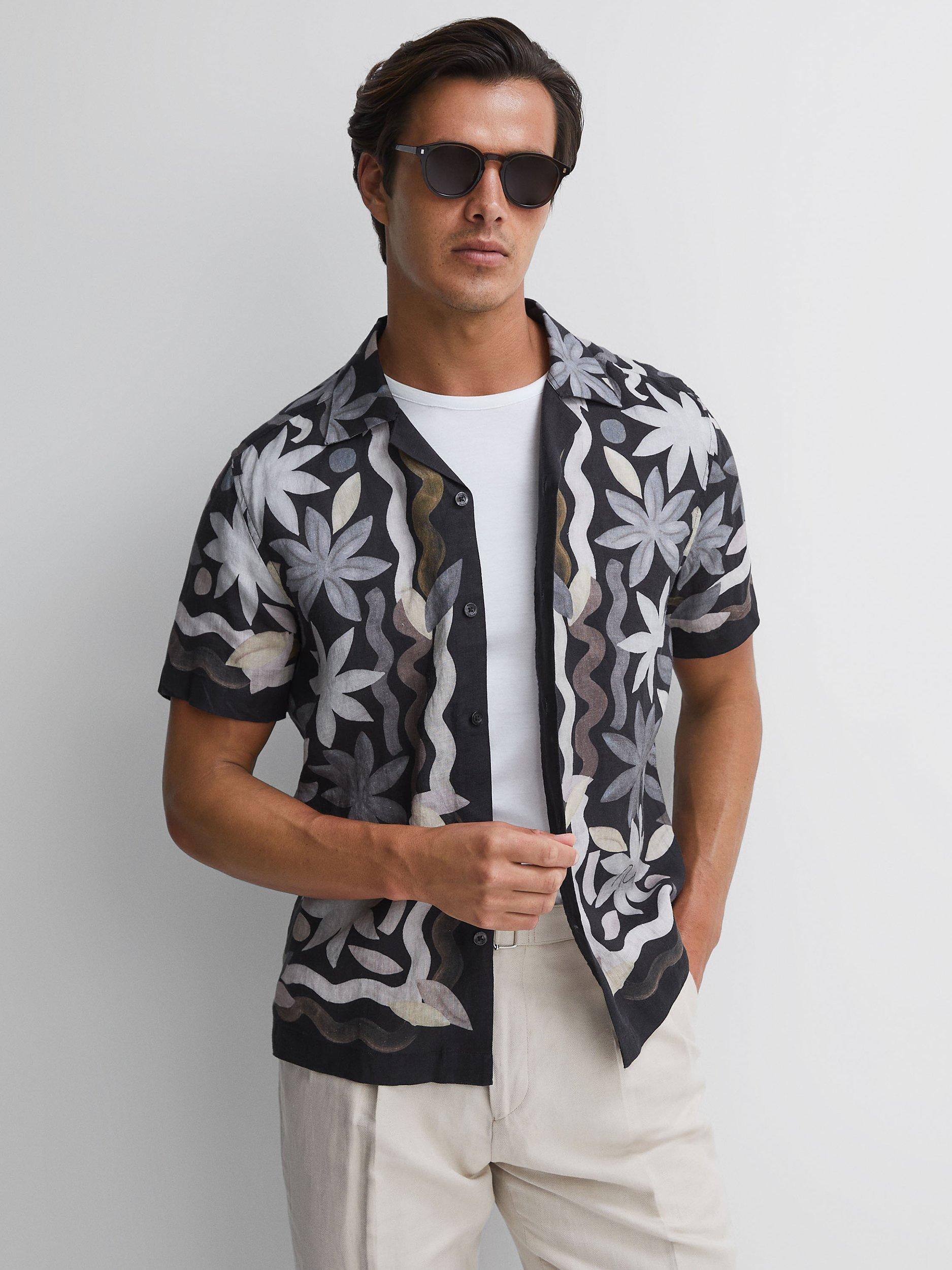 Reiss Delphine Cuban Collar Linen Shirt, Multi