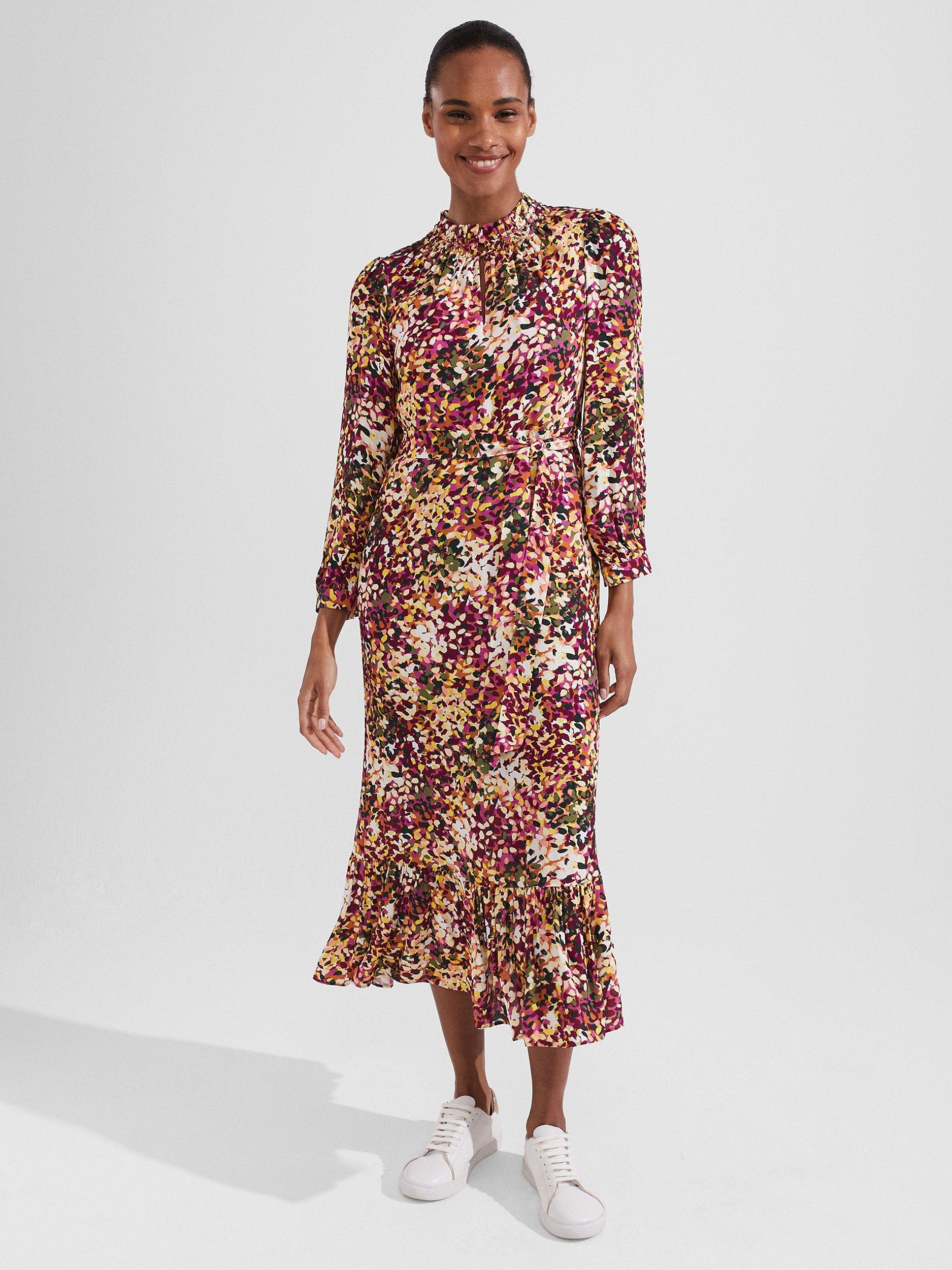 Hobbs Camellia Abstract Print Midi Dress Multi