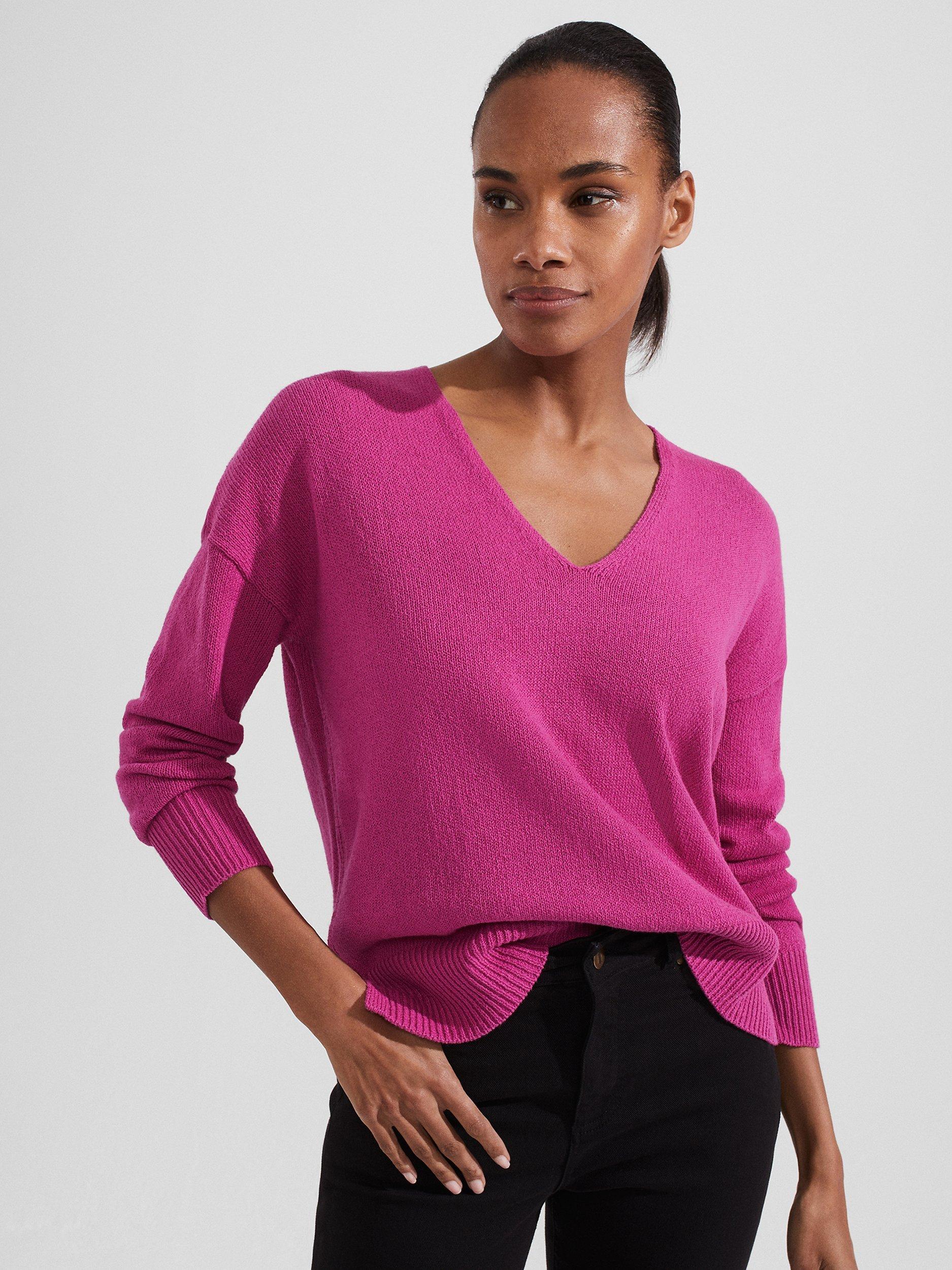Hobbs Hazel Dropped Shoulder V Neck Jumper, Plum Pink