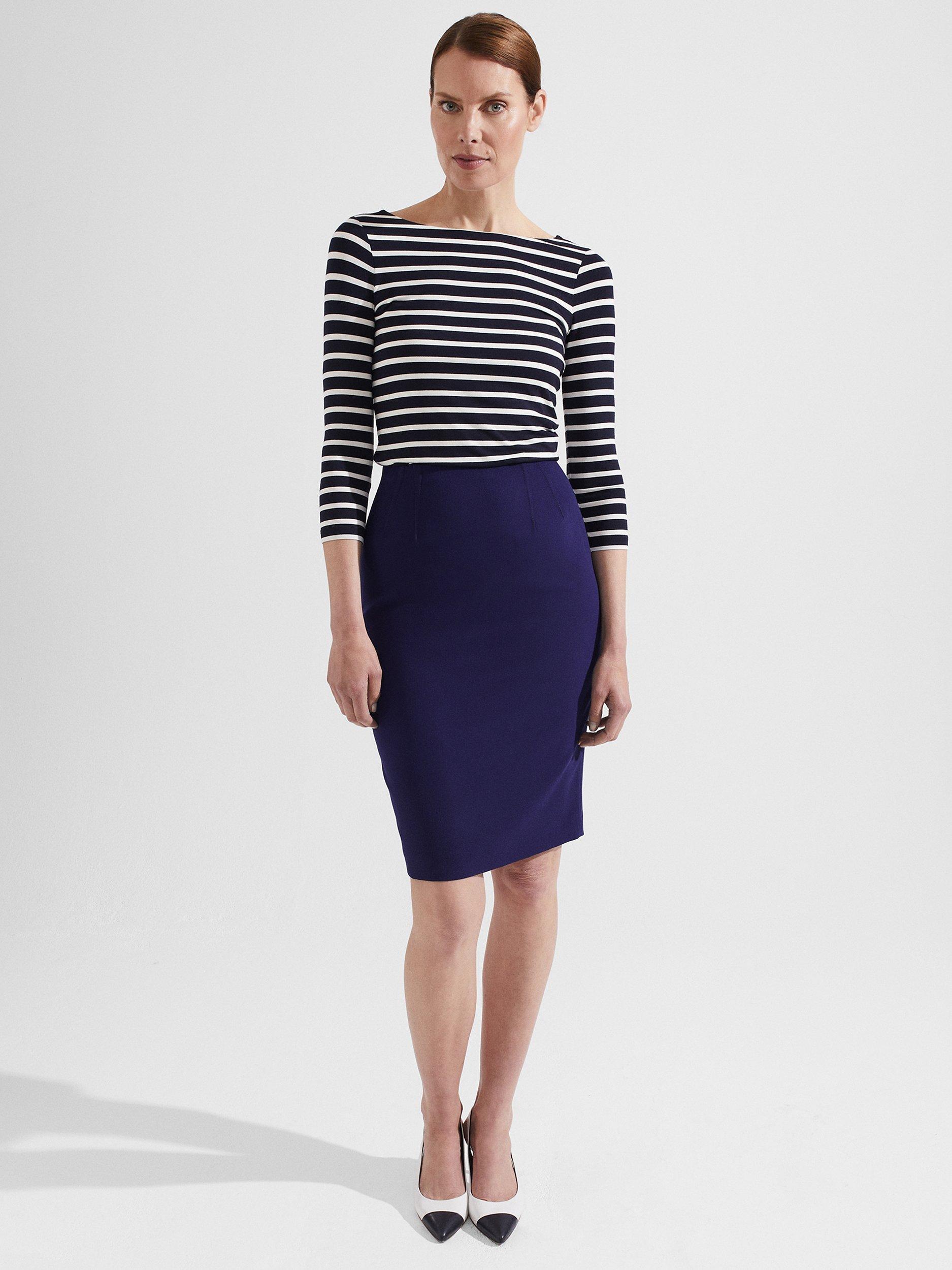 Hobbs Romy Pencil Knee Length Skirt, Rich Navy Blue
