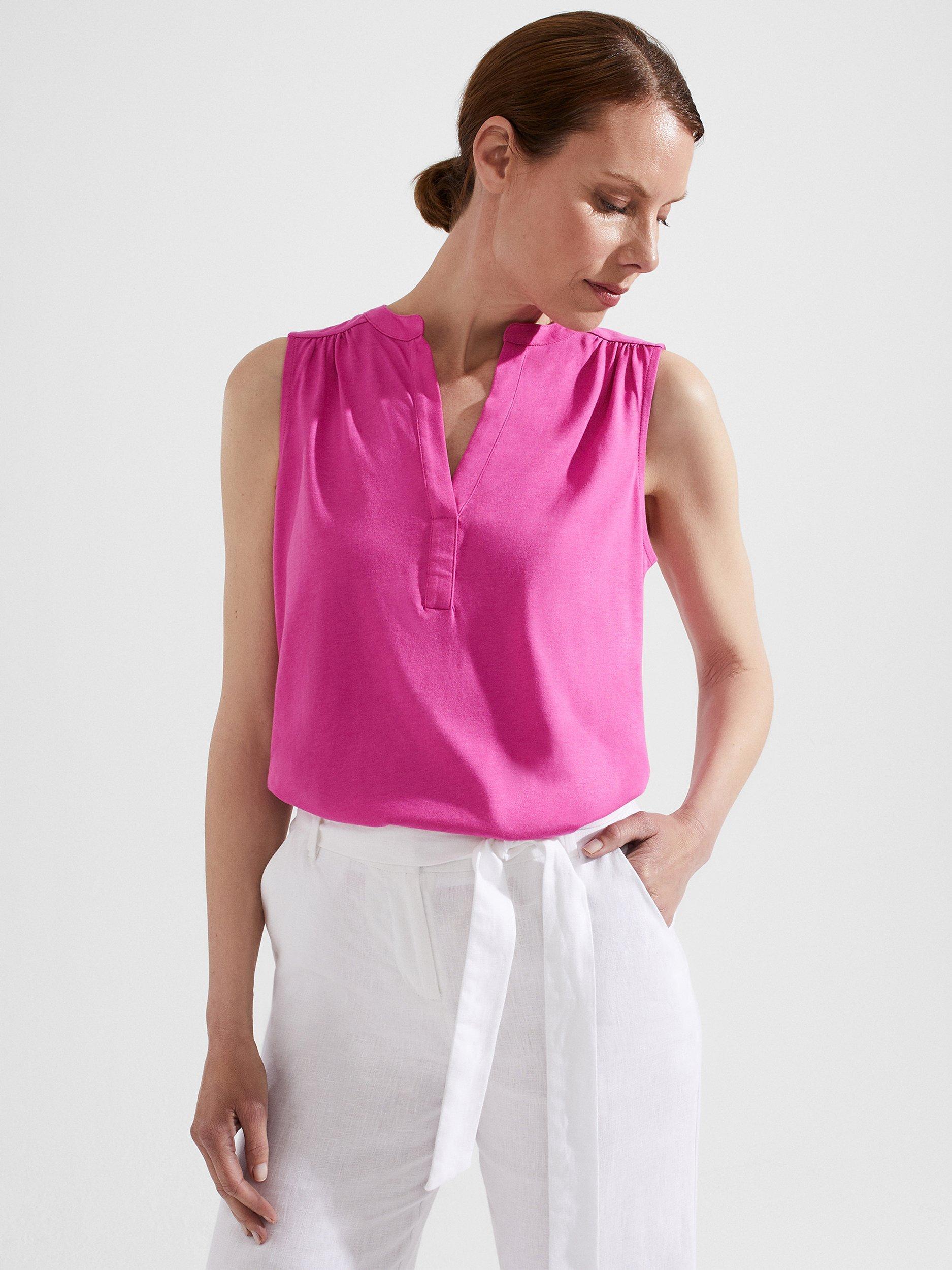 Hobbs Nadine Sleeveless Notch Neck Blouse, Fuchsia