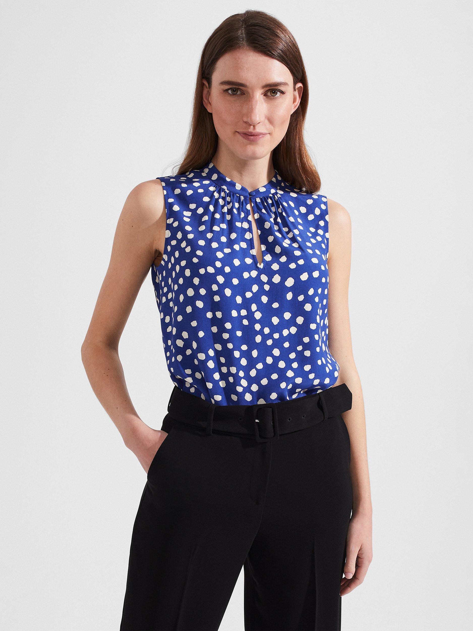 Hobbs Heidi Abstract Spot Sleeveless Blouse, Deep Blue/Cream