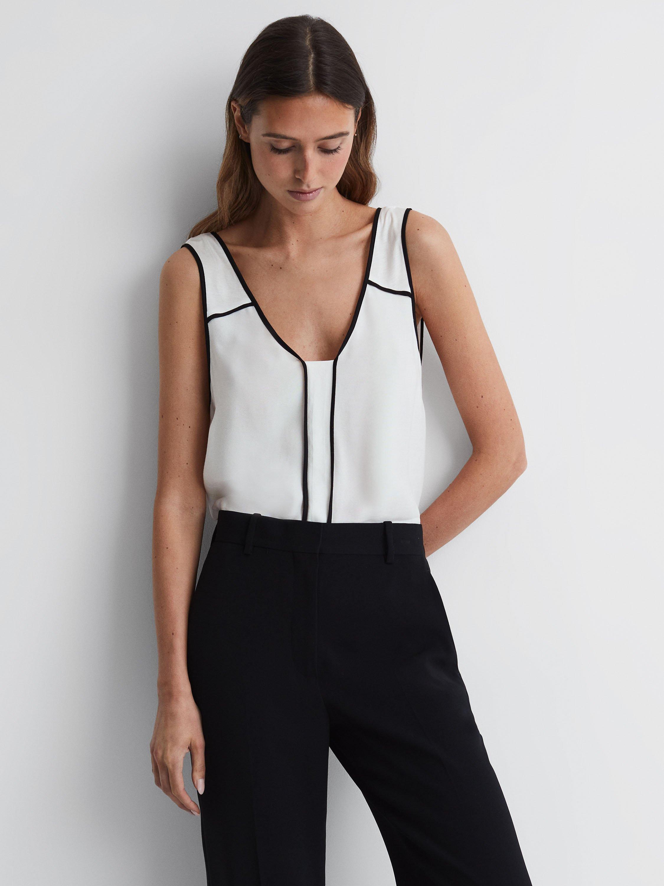 Reiss Jessy Fabric Top, Ivory/Black