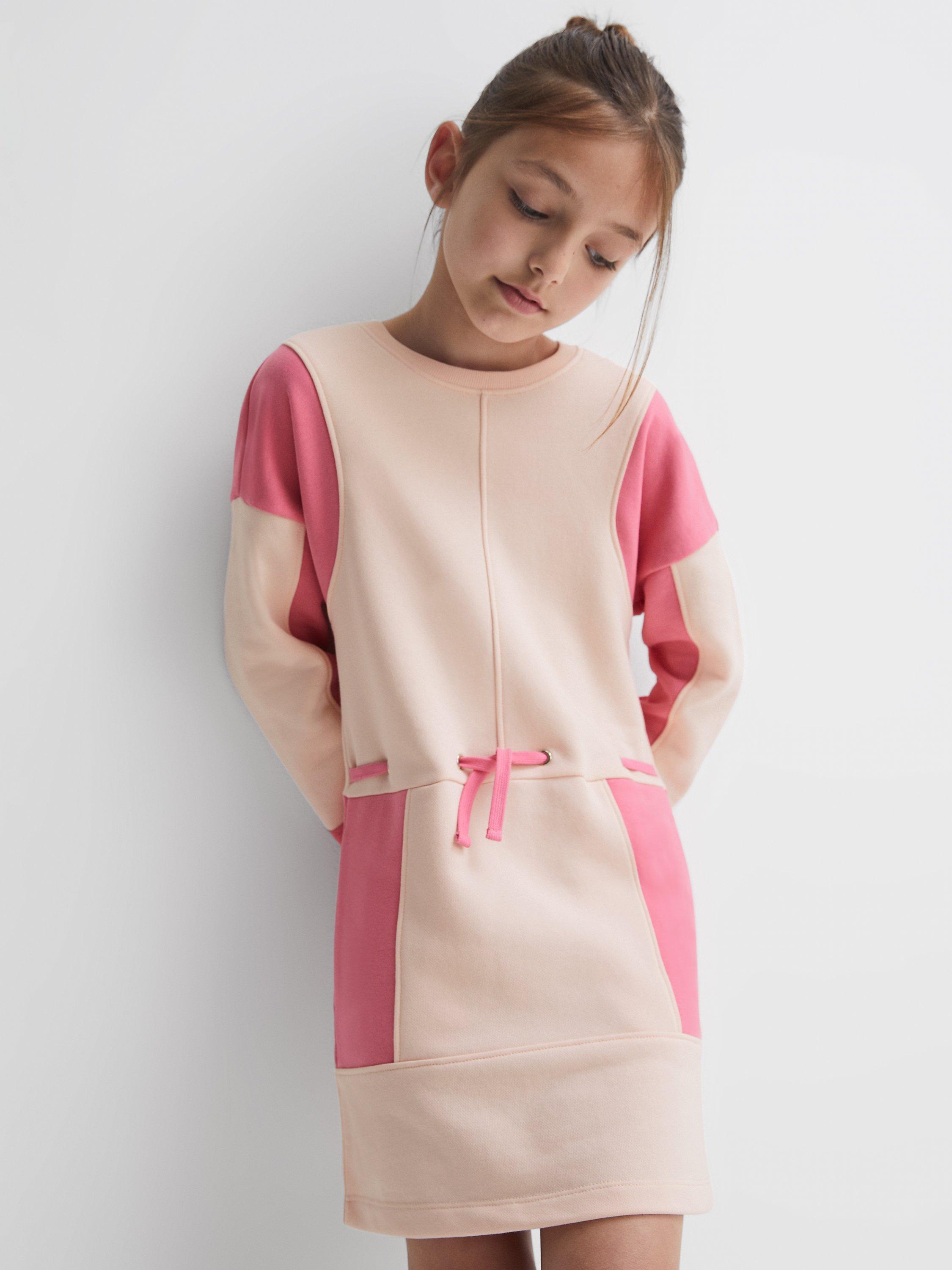 Reiss Kids' Storm Colour Block Sweatshirt Dress, Pink