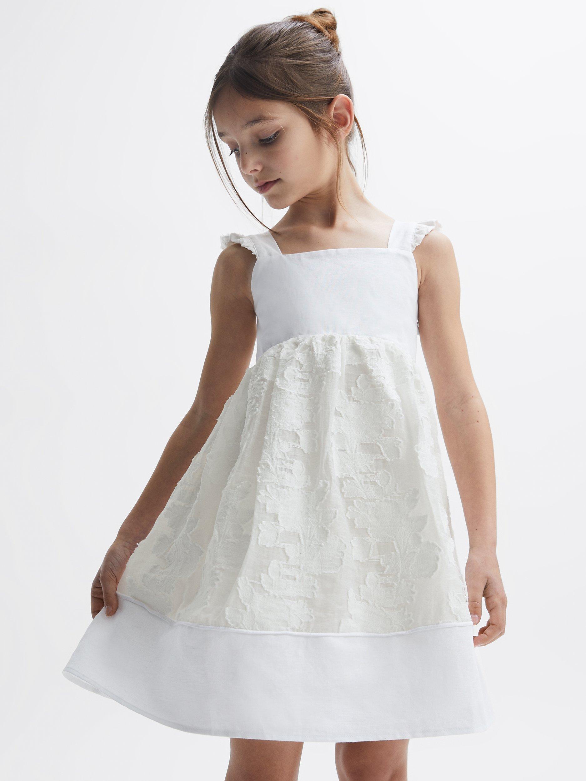 Reiss Kids' Abby Bow Back Lace Dress, White