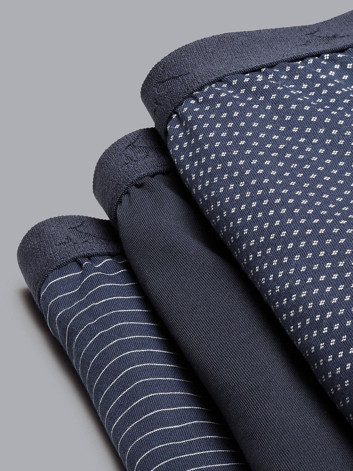 Charles Tyrwhitt Patterned Cotton Blend Trunks, Pack of 3, French Blue, S