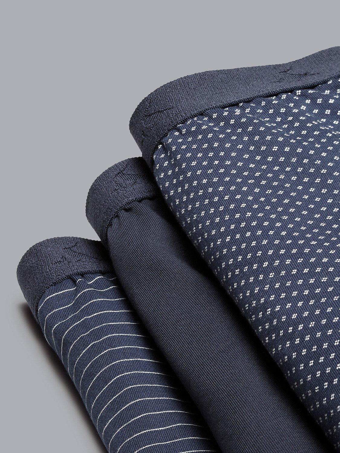 Charles Tyrwhitt Patterned Cotton Blend Trunks, Pack of 3, French Blue, S