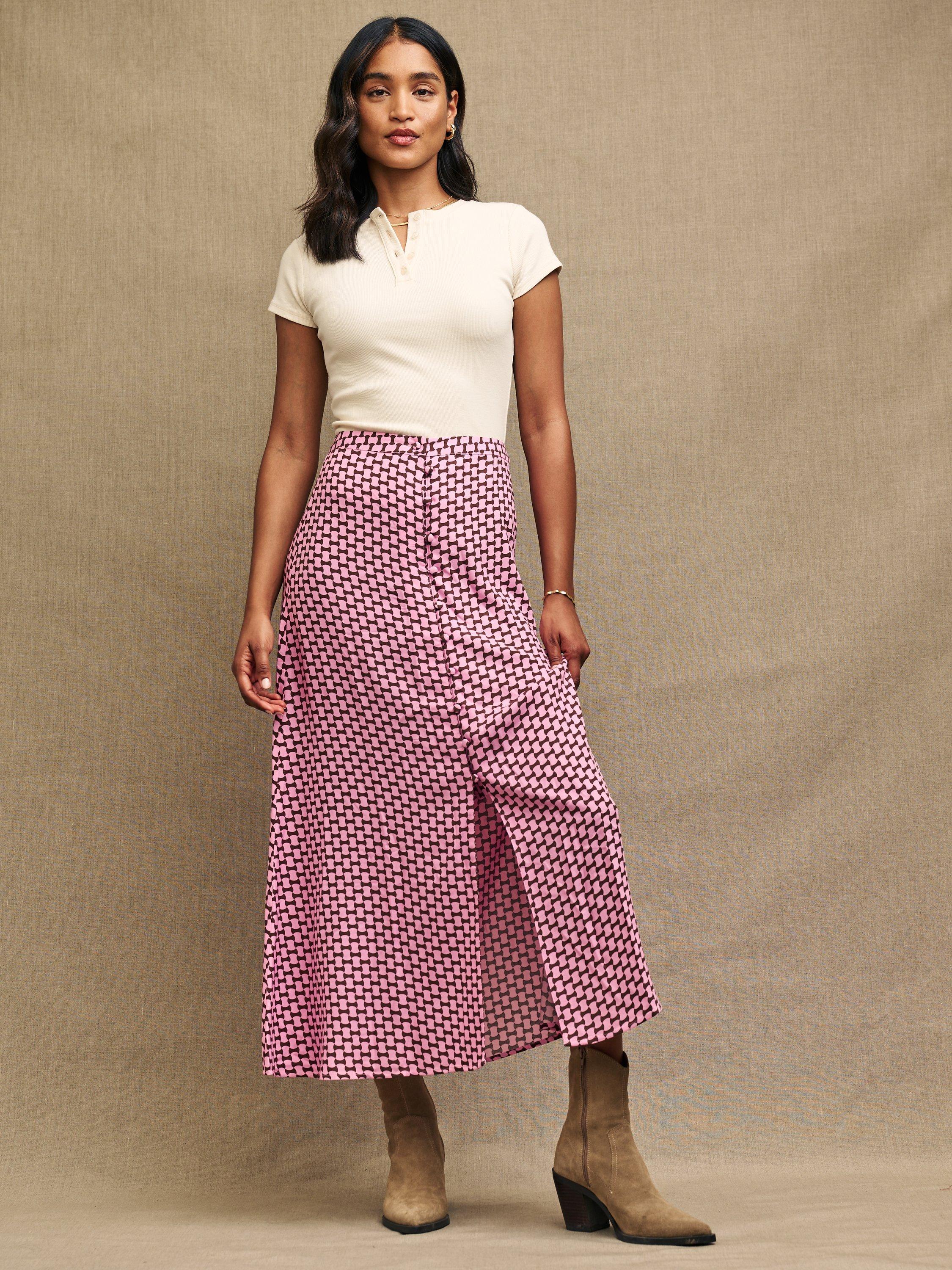 Nobody's Child Jilly Geometric Print Midi Skirt, Pink/Multi