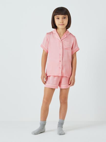 John Lewis Kids' Satin Shortie Pyjamas, Pink - view 2, Pink