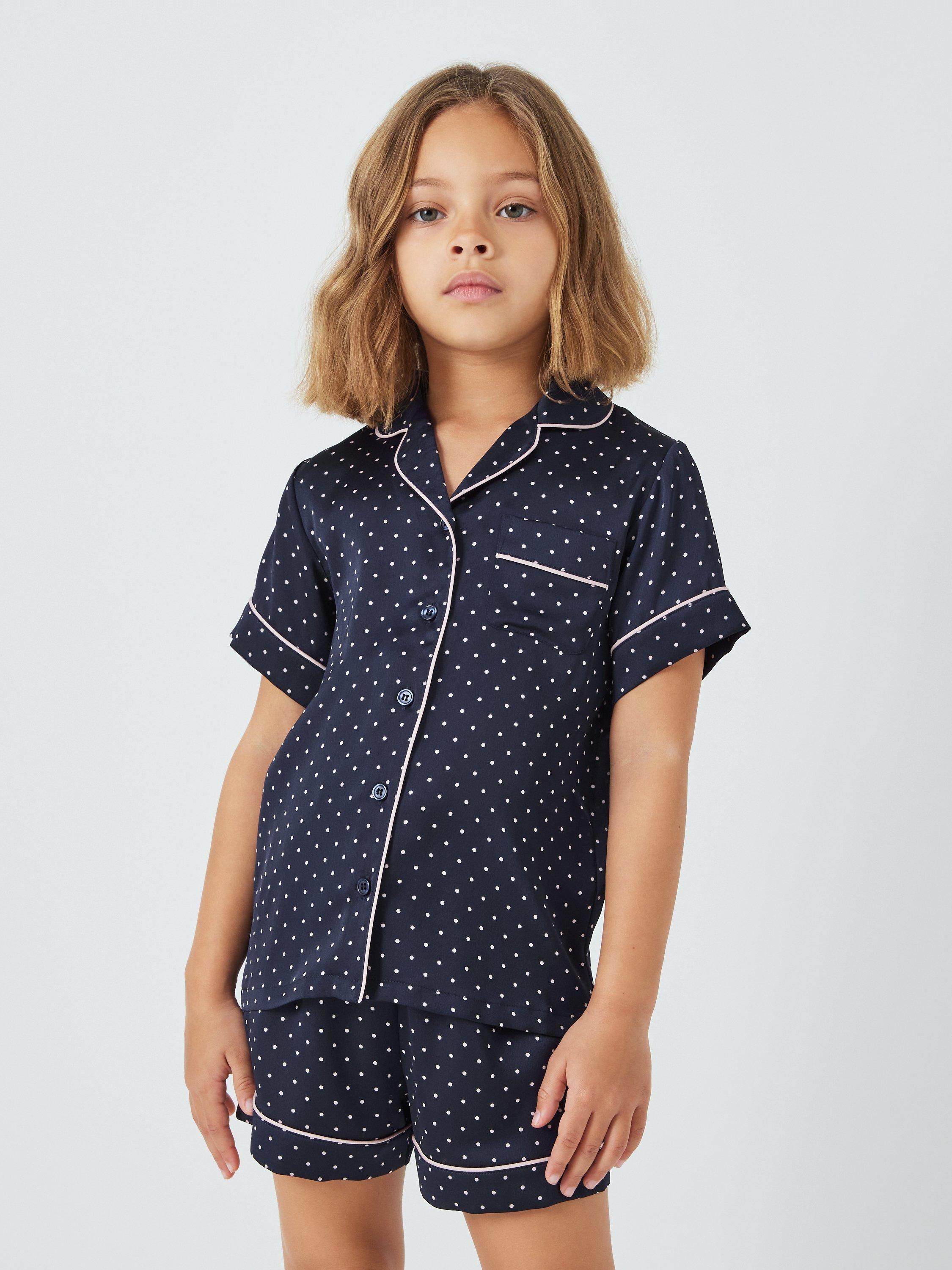 John Lewis Kids' Satin Spot Shortie Pyjamas, Navy, 5 years