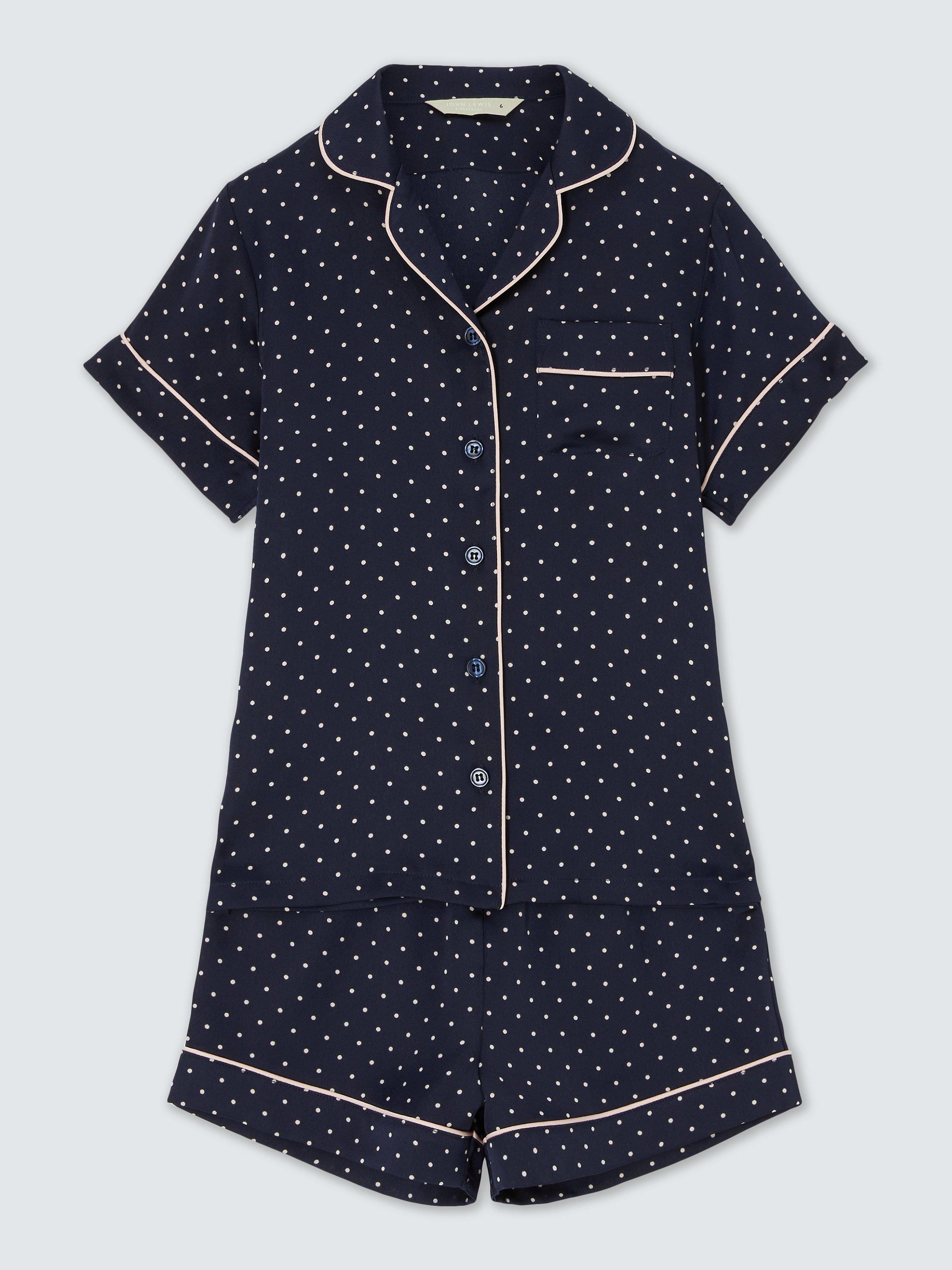 John Lewis Kids' Satin Spot Shortie Pyjamas, Navy, 5 years