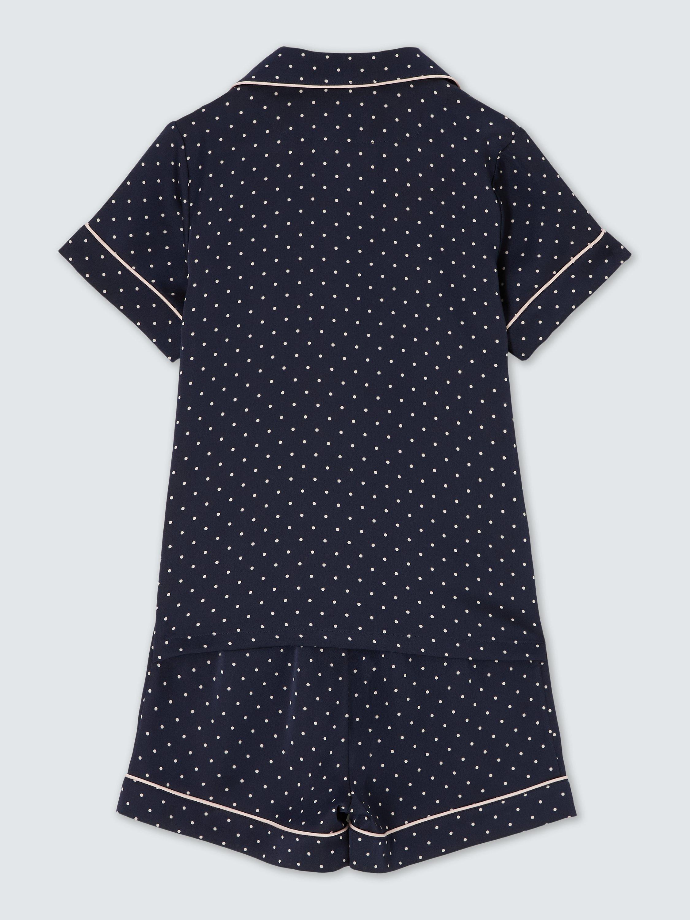 John Lewis Kids' Satin Spot Shortie Pyjamas, Navy, 5 years