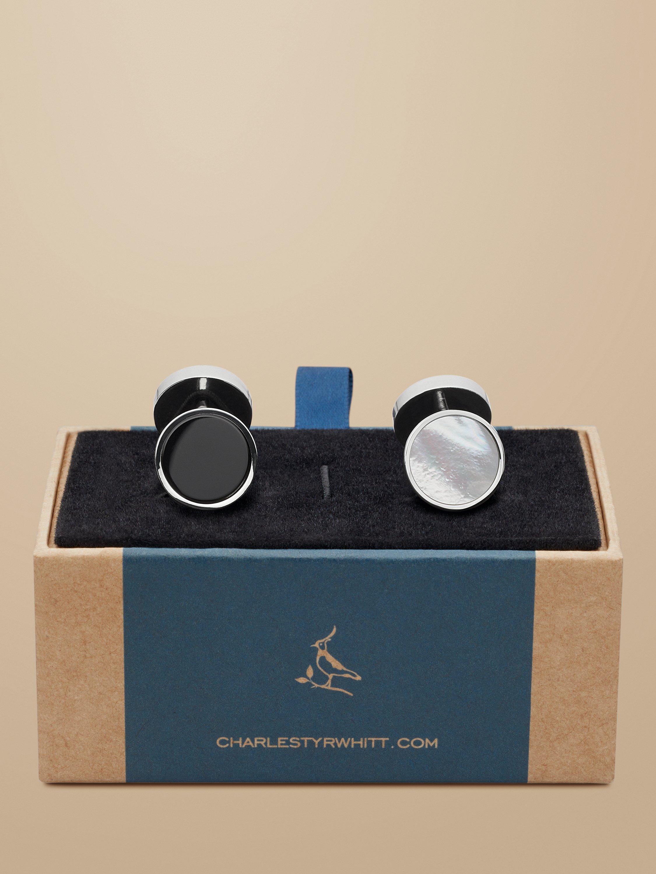 Product image 2 of 2, which shows Charles Tyrwhitt Mother of Pearl and Onyx Evening Cufflinks, Silver Grey