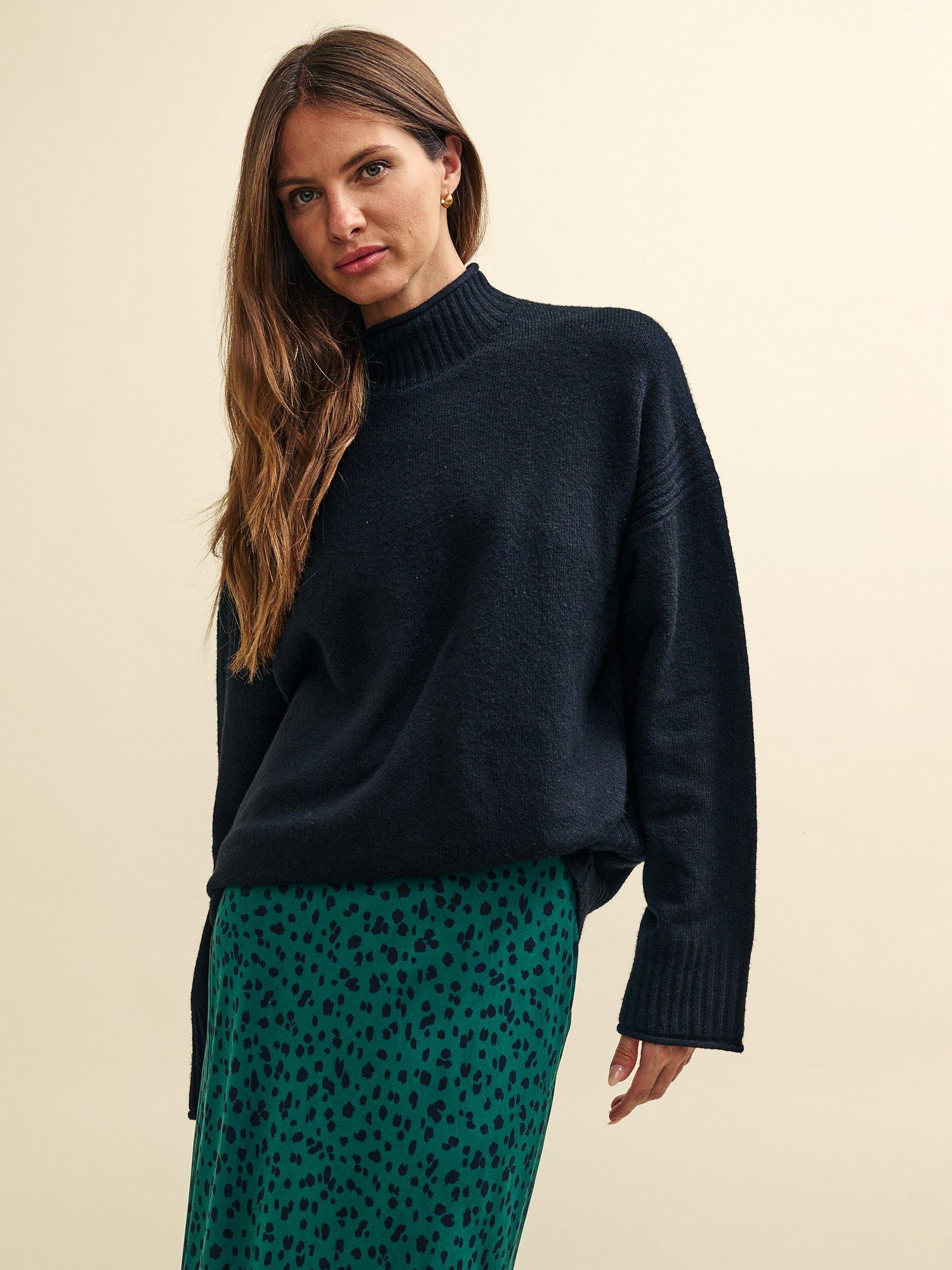 Nobody's Child Longline Funnel Neck Jumper, Black