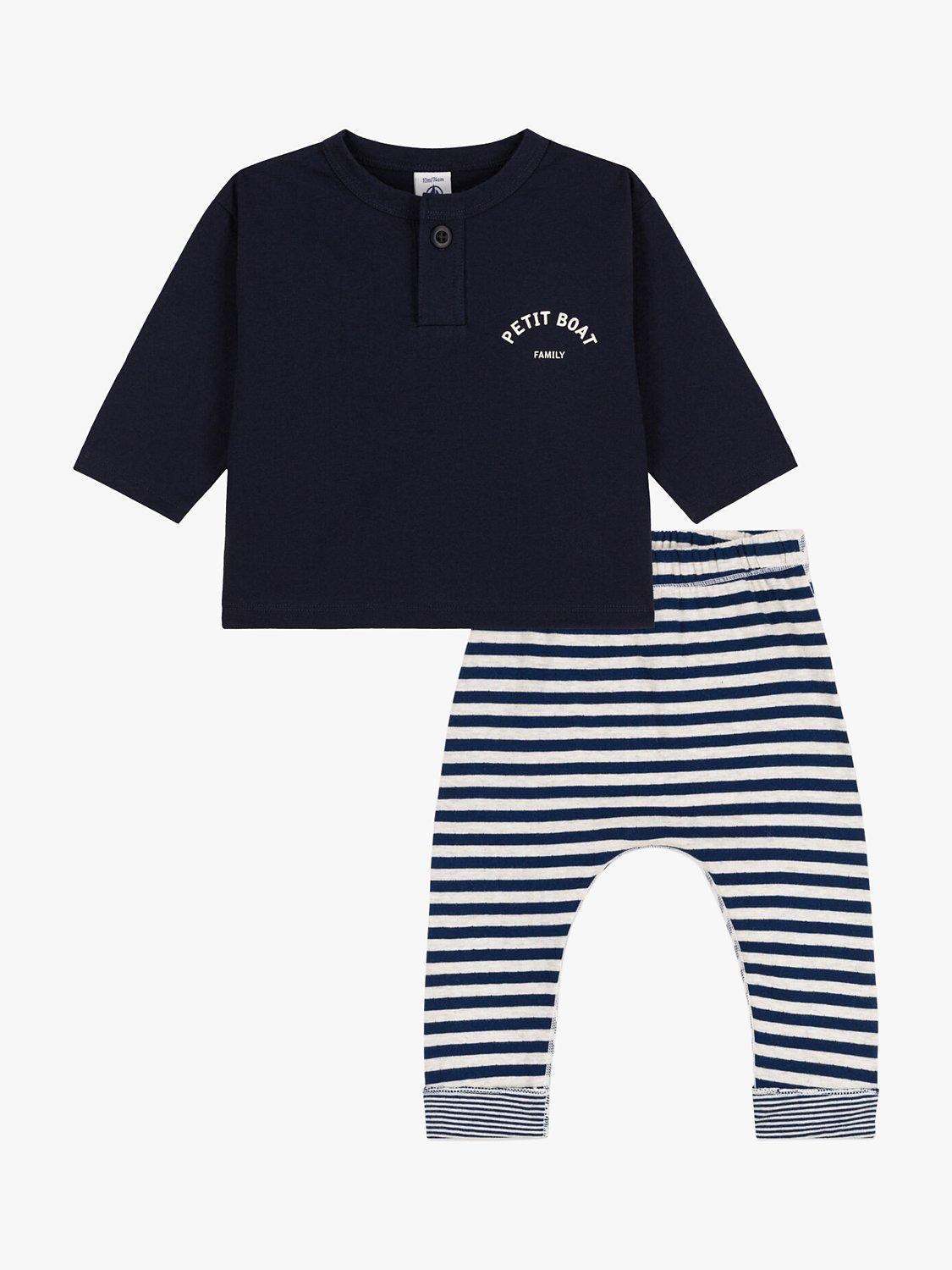Petit Bateau Baby T-Shirt & Trousers Gift Set, Smoke/Marshmallow