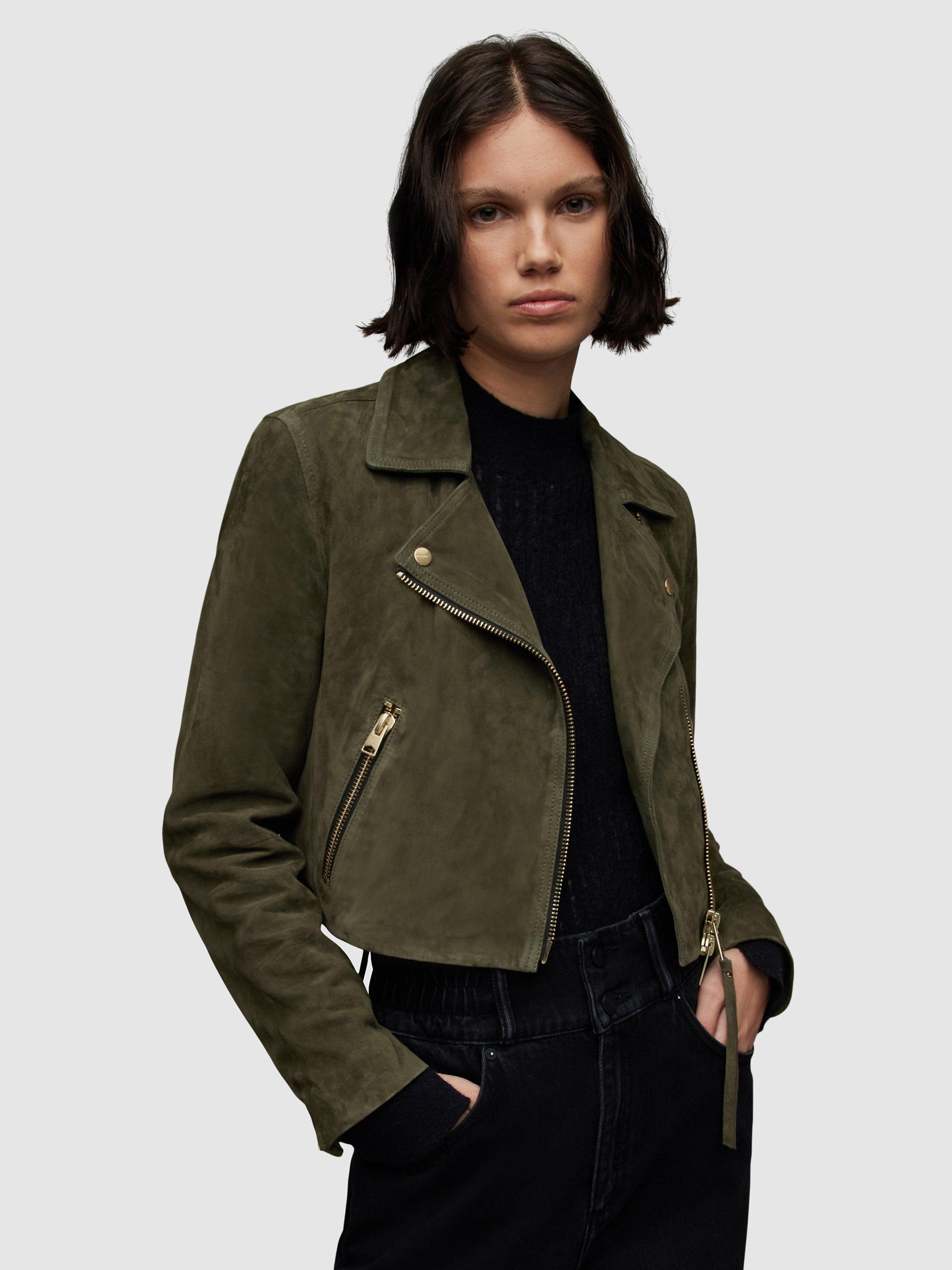 AllSaints Dalby Suede Jacket, Emerald Green