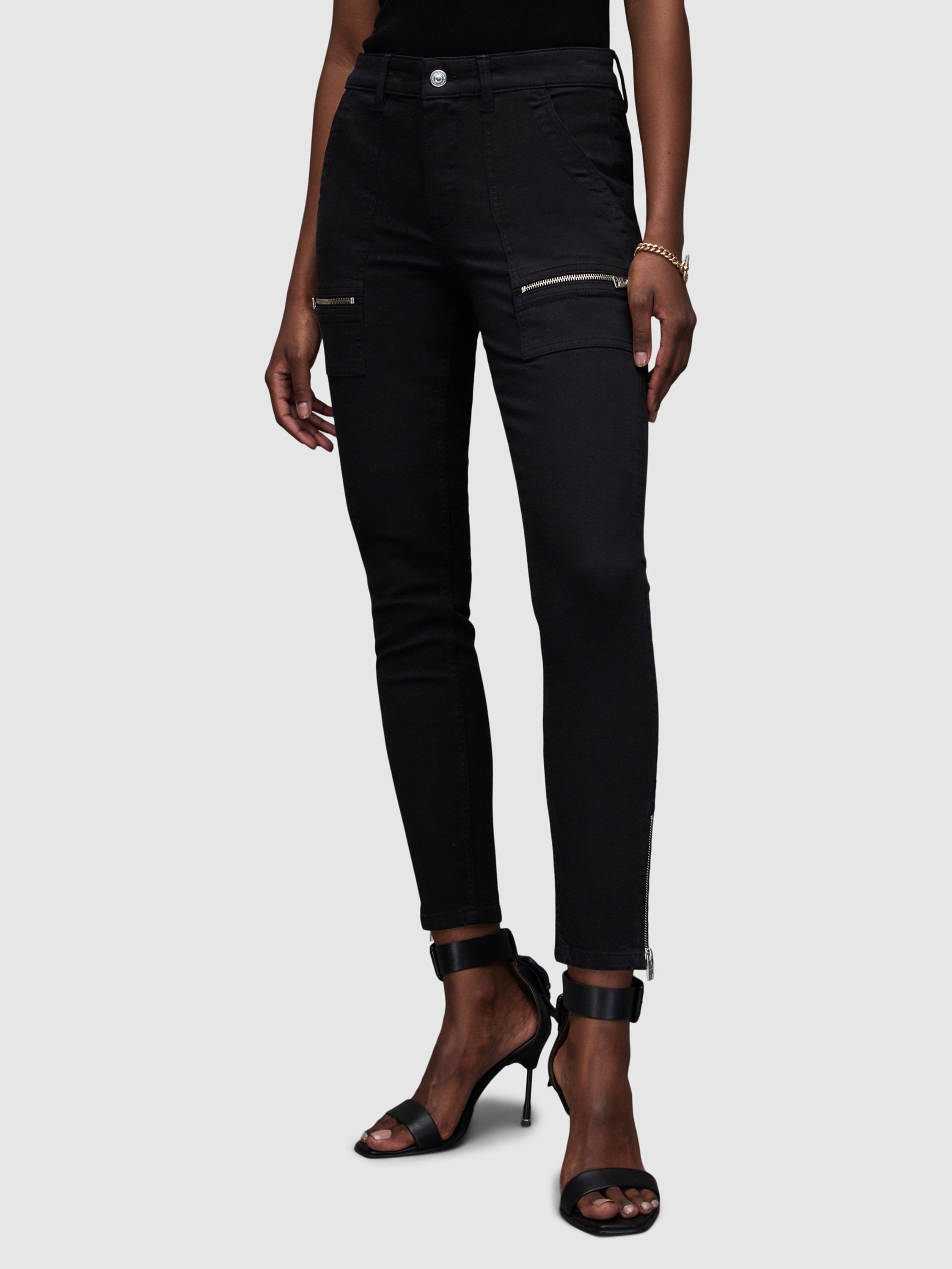 AllSaints Demi Zip Detail Skinny Jeans, Black