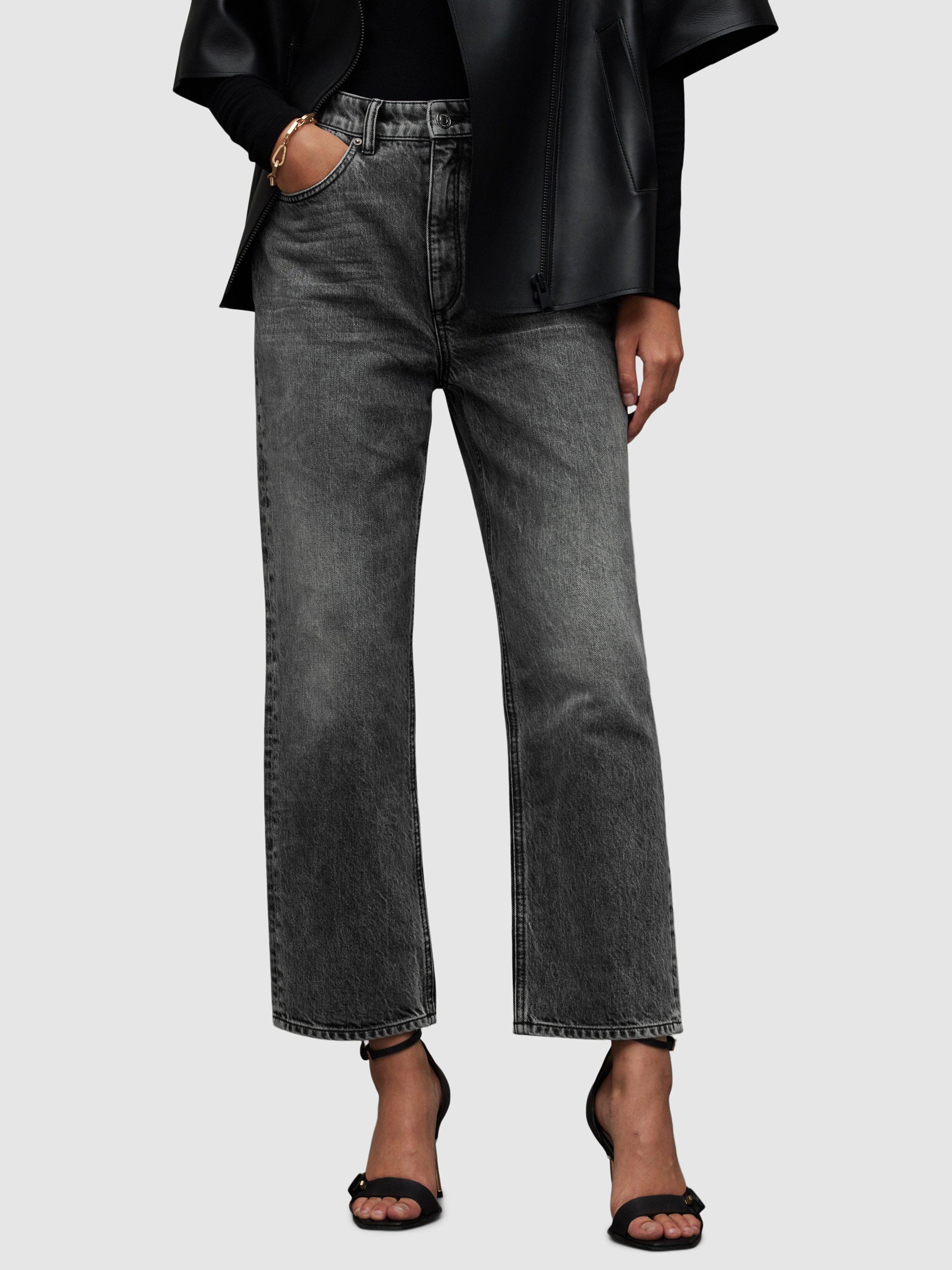 AllSaints Zoey Mid Rise Straight Jeans, Washed Black