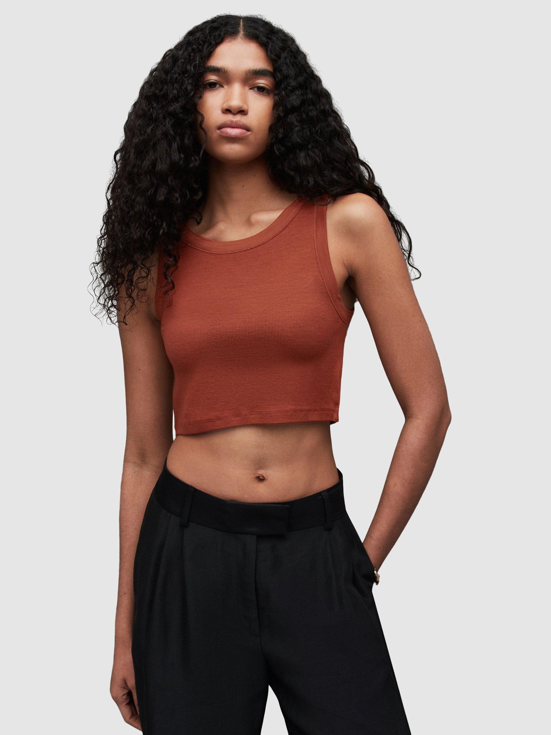 AllSaints Rina Cropped Tank Top, Rust Brown