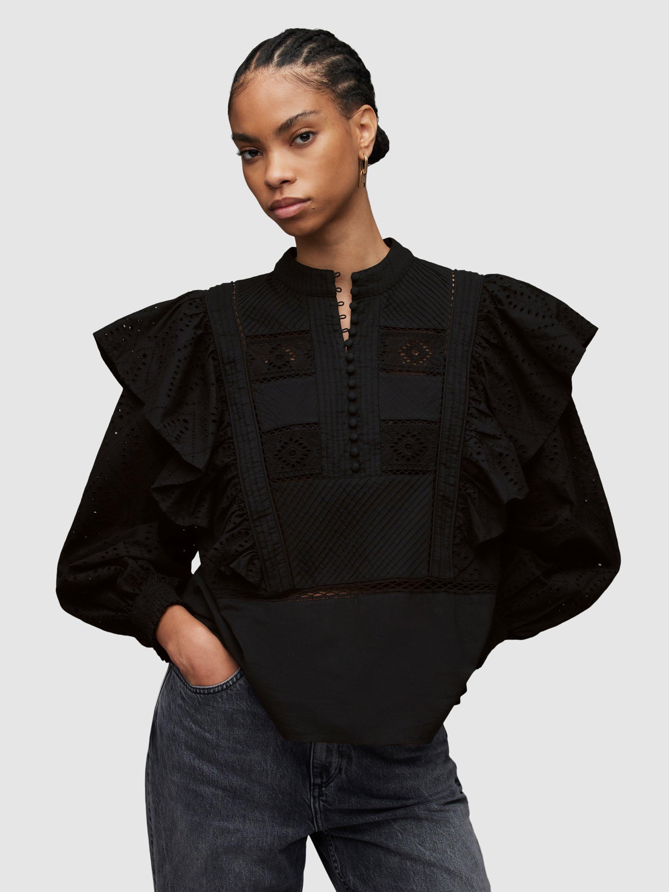 AllSaints Aubrey Broderie Top, Black