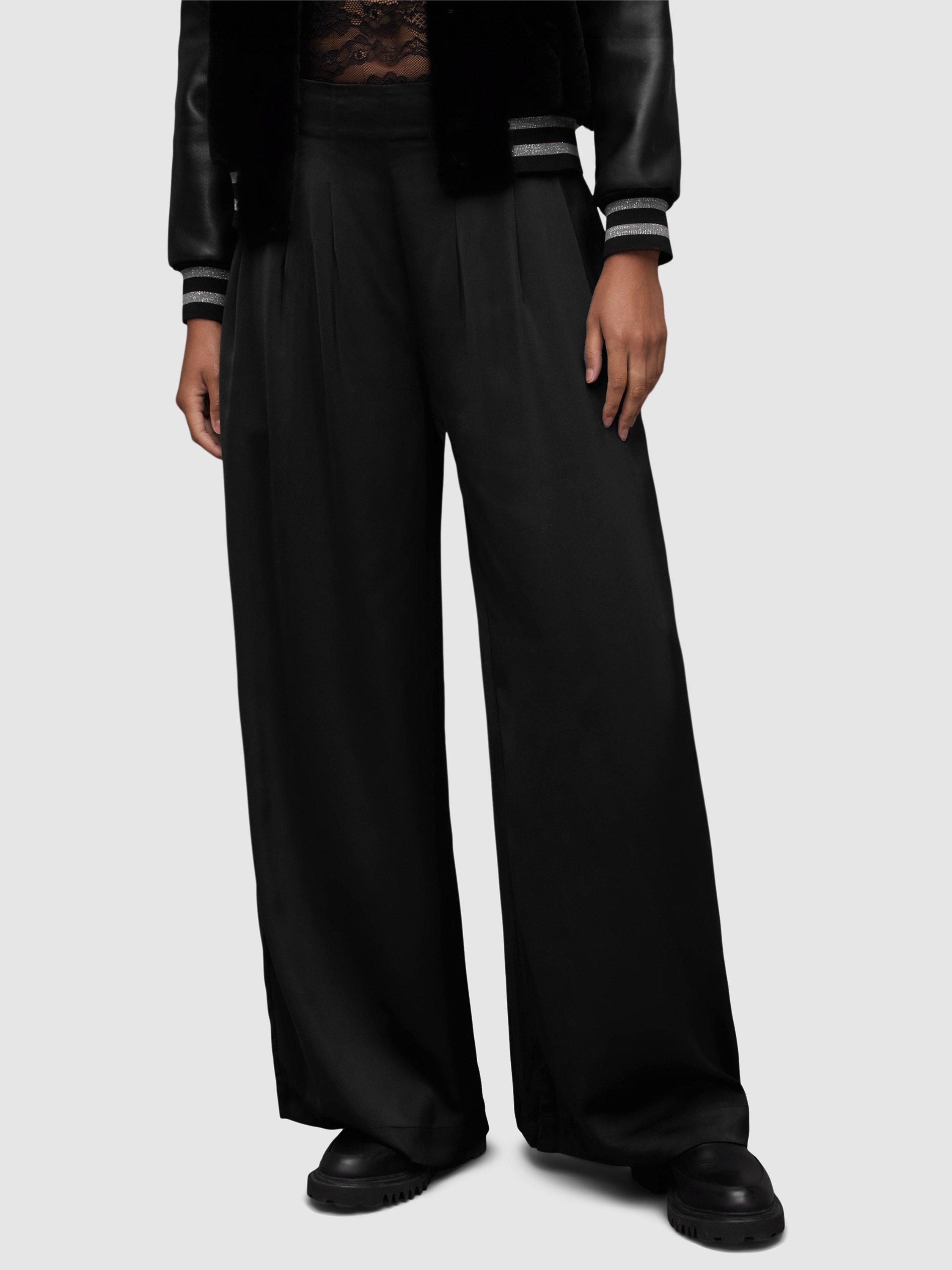AllSaints Cody Pleat Front Wide Leg Trousers, Black