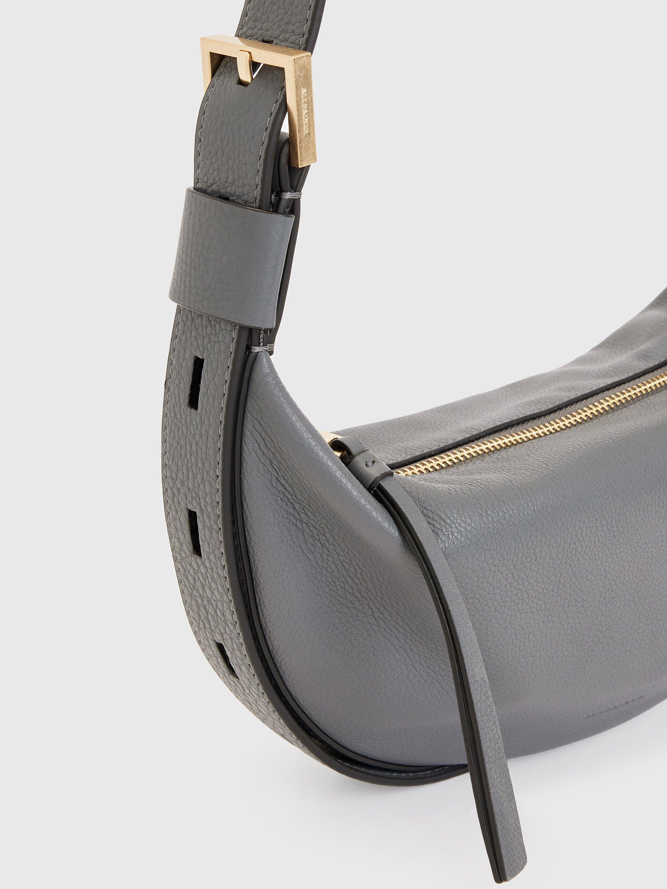 Product image 6 of 7, which shows AllSaints Half Moon Leather Cross Body Bag, Slate Grey