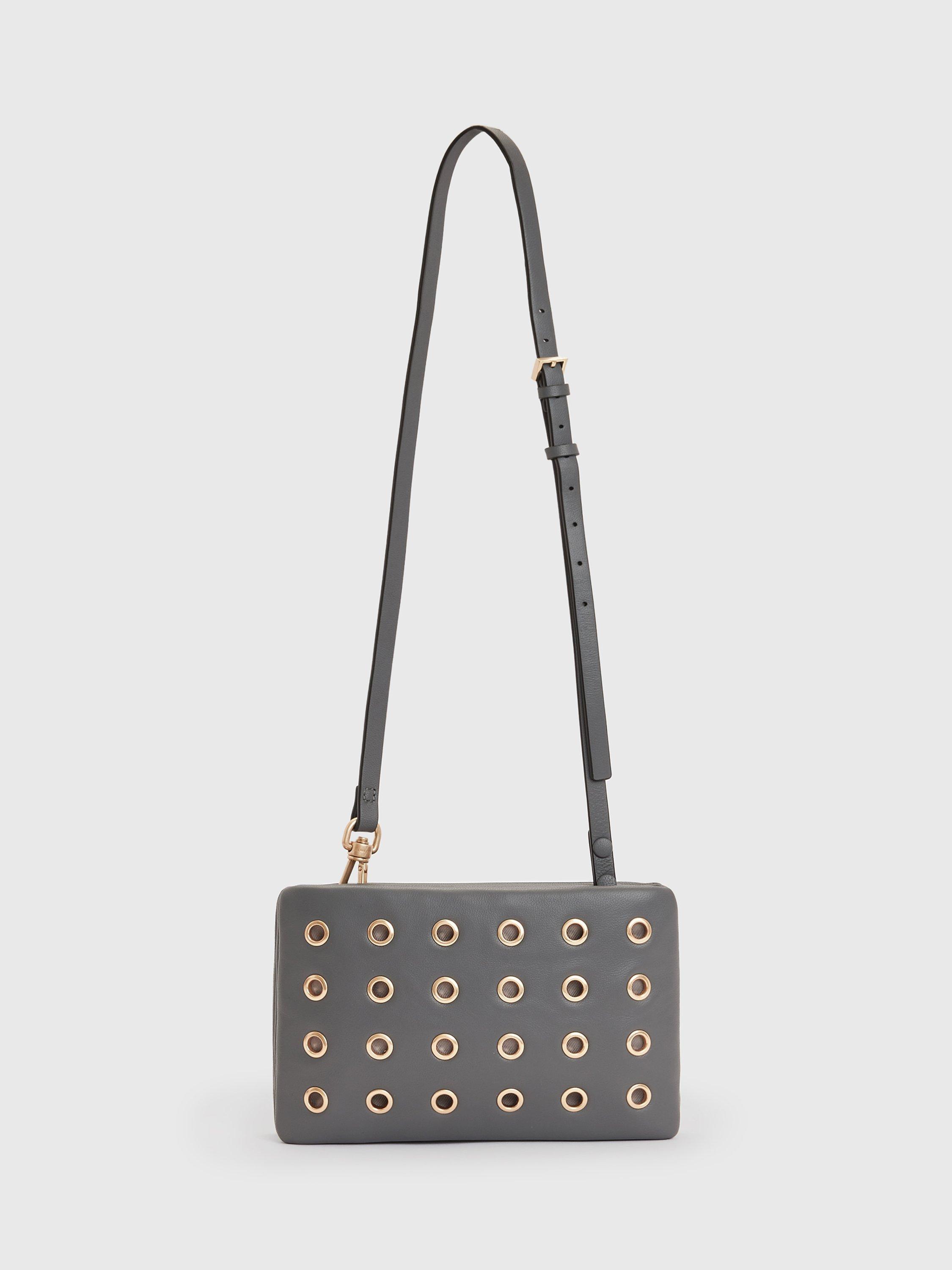 AllSaints Mila Eyelet Leather Cross Body Bag, Slate Grey