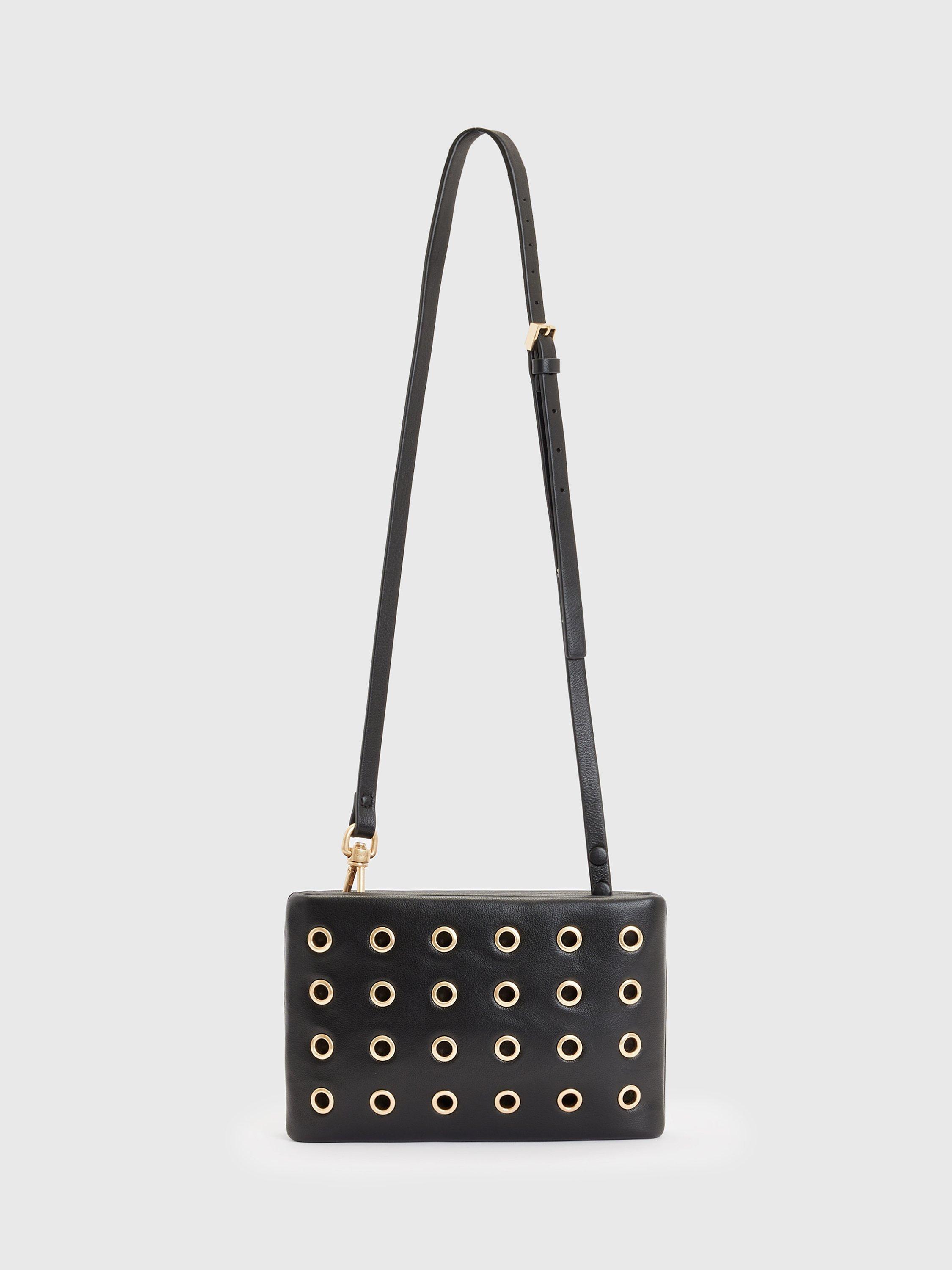 AllSaints Mila Eyelet Leather Cross Body Bag, Black