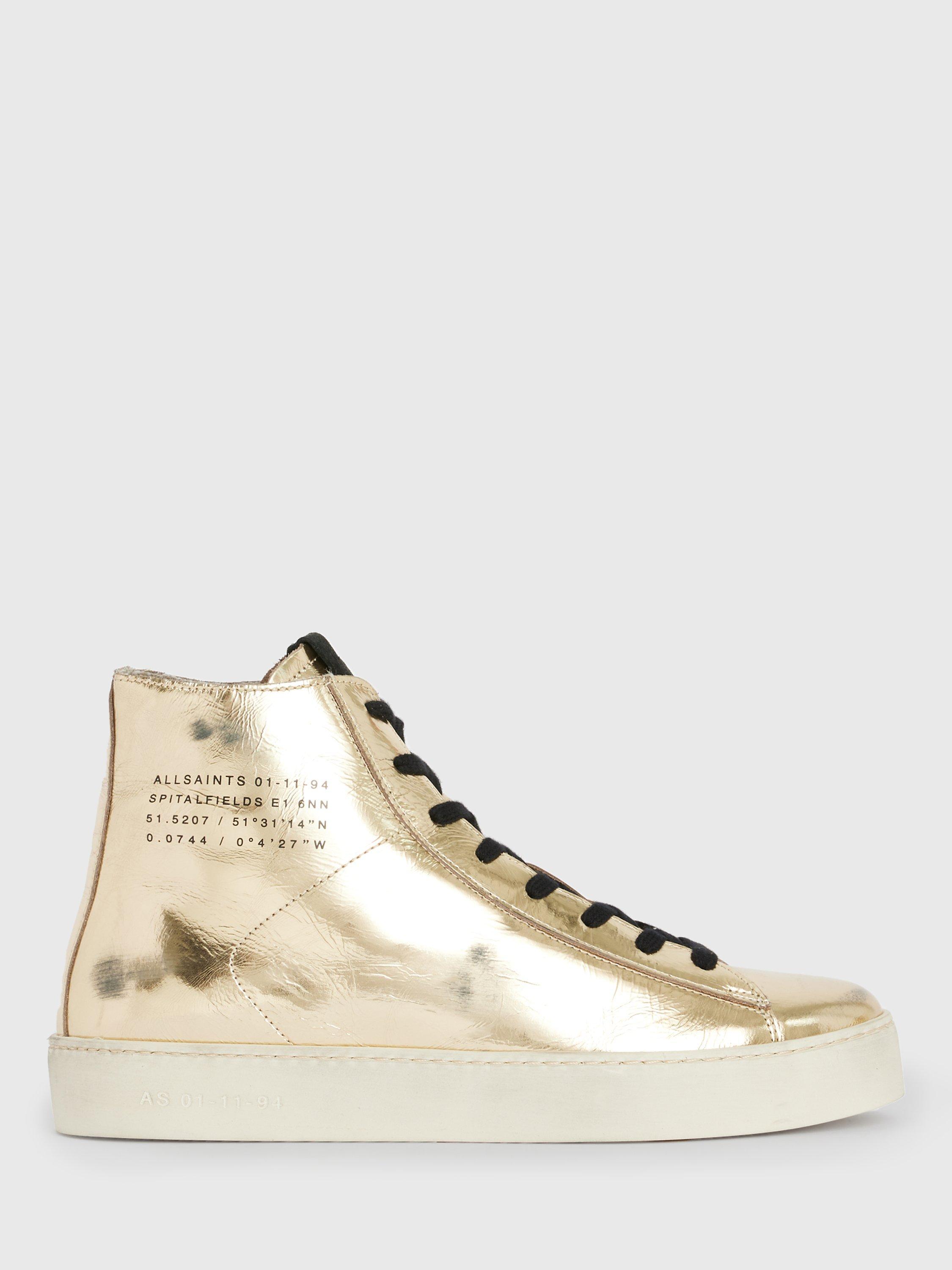 AllSaints Tana Leather Hi-Top Trainers, Gold