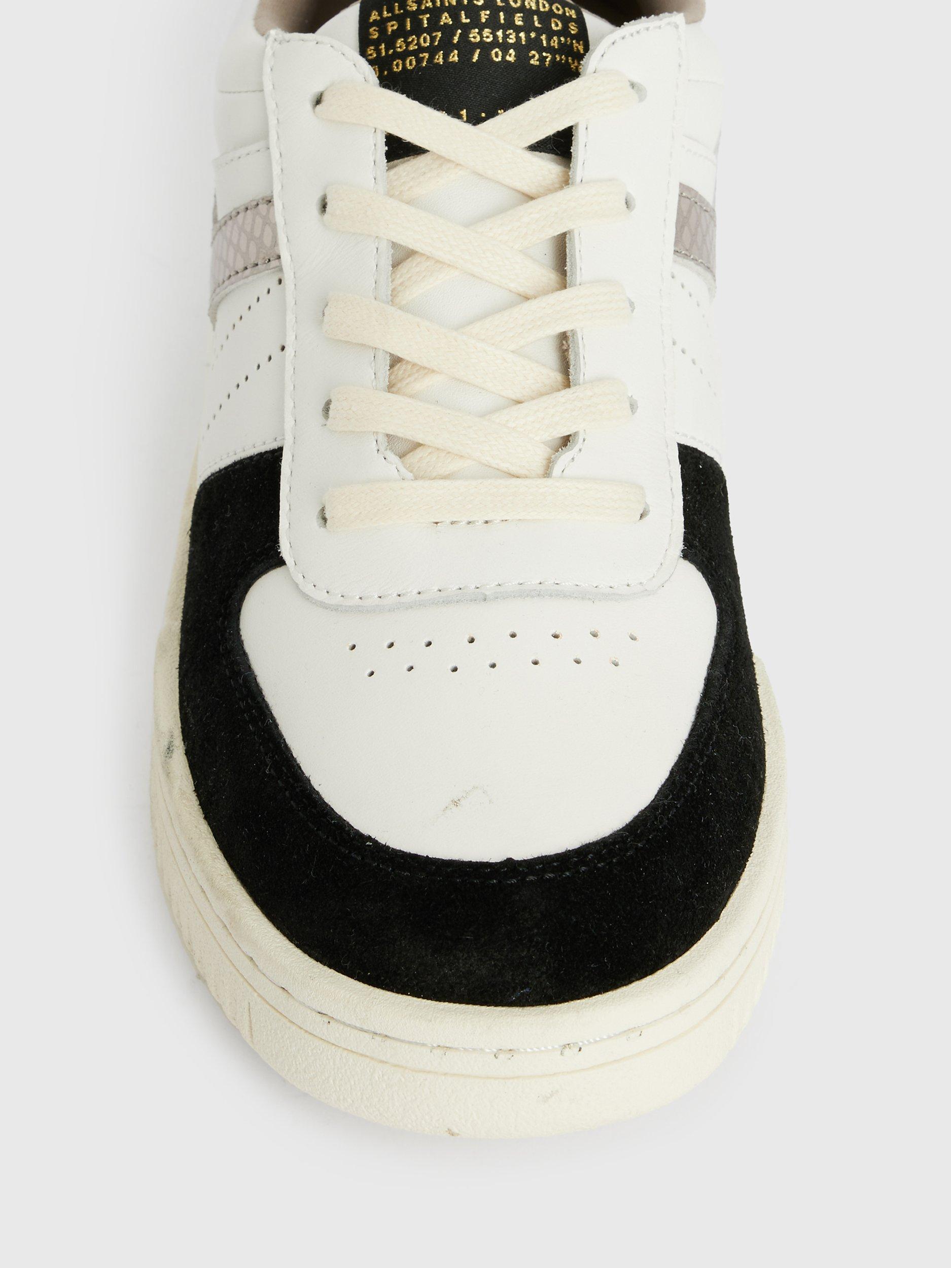 Product image 2 of 7, which shows AllSaints Vix Low Top Leather and Suede Trainers, White/Black/Gunmetal, 3