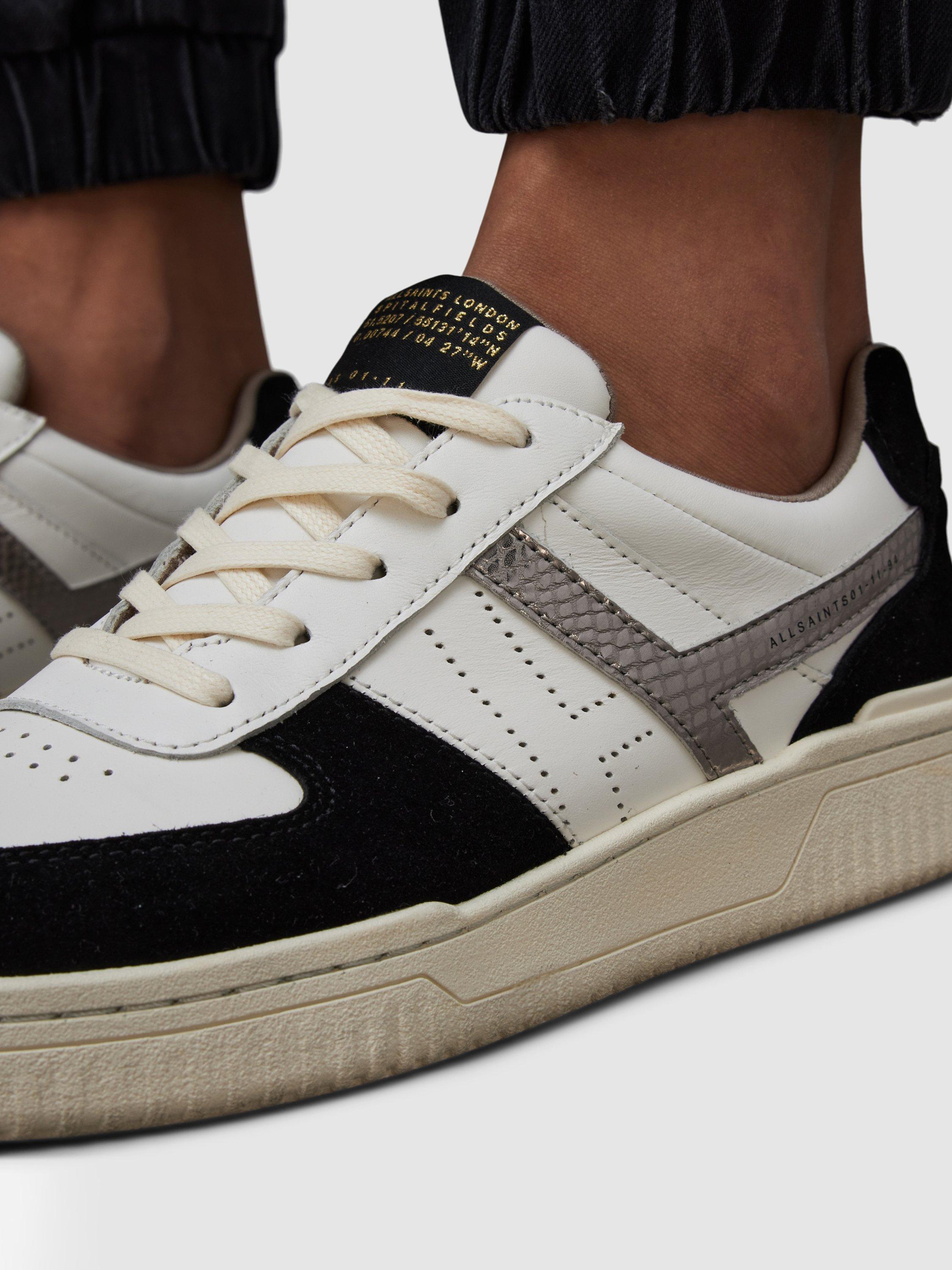 Product image 3 of 7, which shows AllSaints Vix Low Top Leather and Suede Trainers, White/Black/Gunmetal, 3