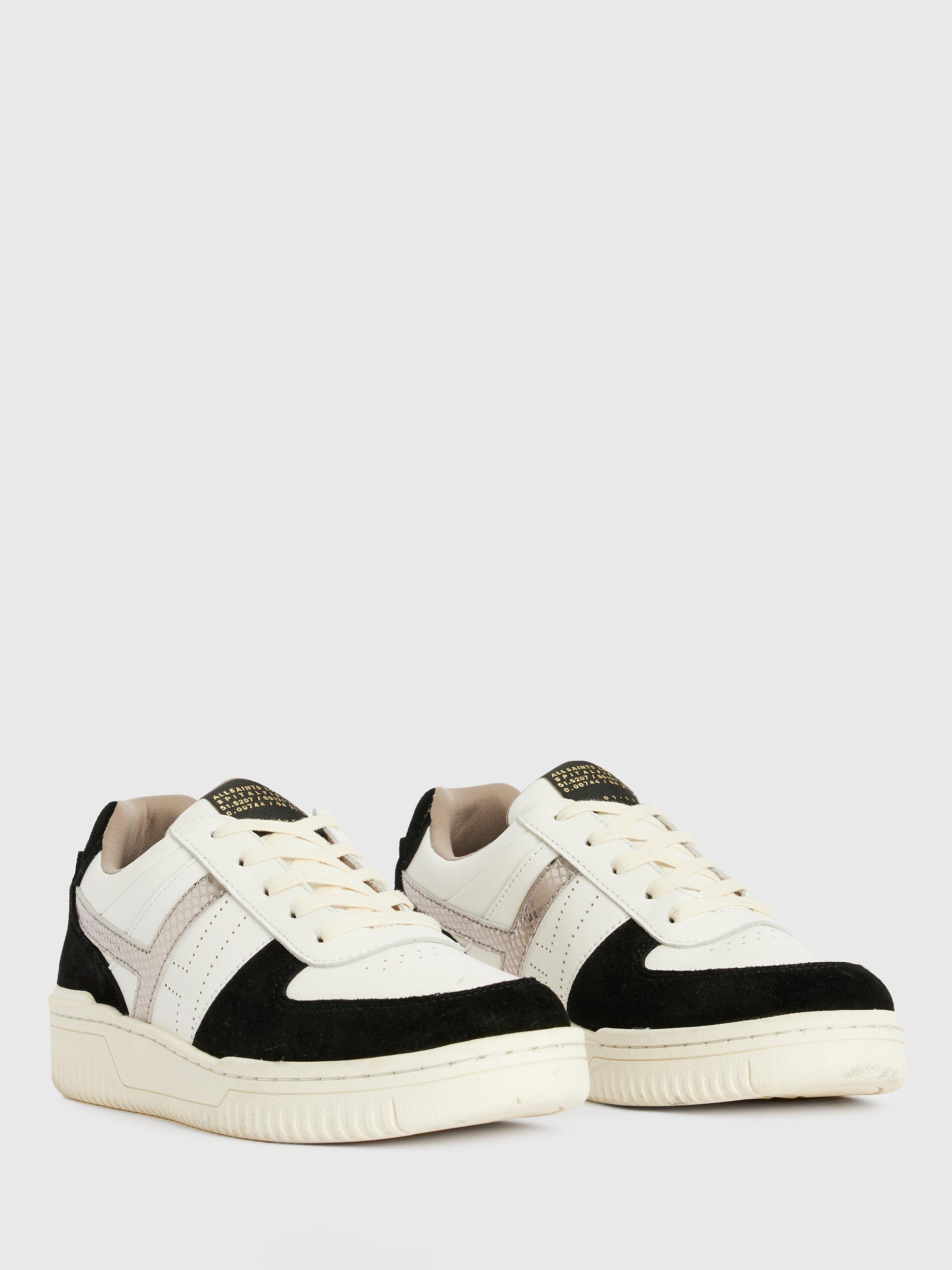 Product image 4 of 7, which shows AllSaints Vix Low Top Leather and Suede Trainers, White/Black/Gunmetal, 3