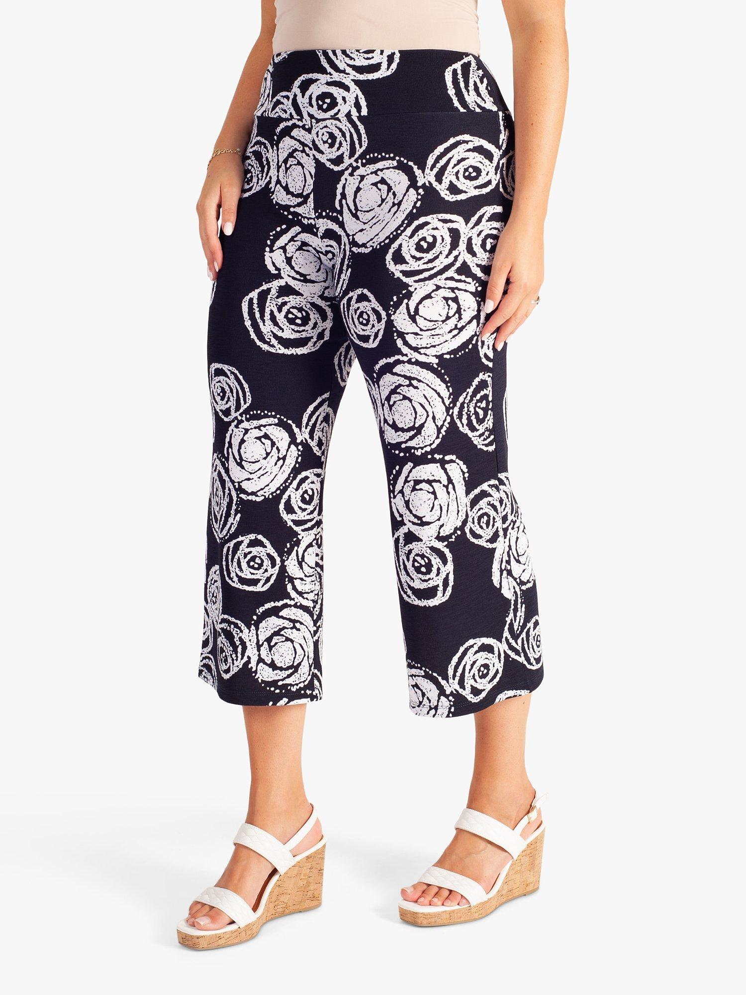 chesca Printed Rose Print Cropped Trousers, Navy/White