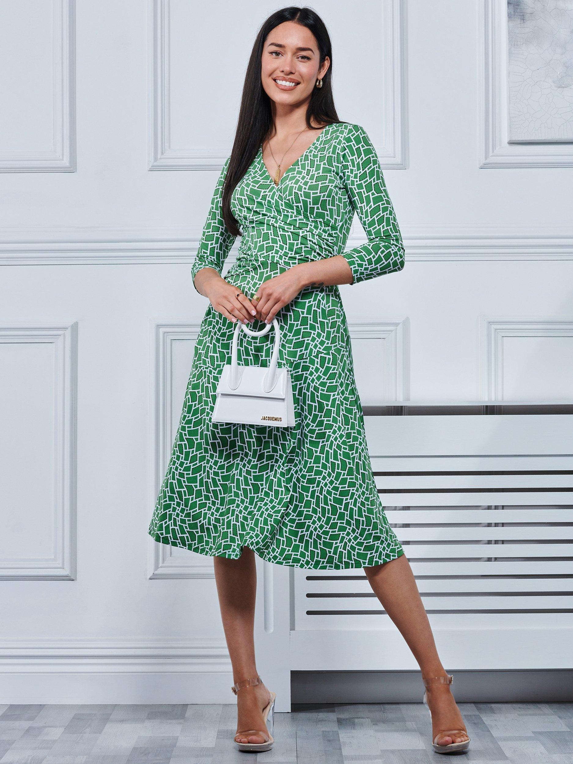 Jolie Moi Willa Geometric Print Jersey Dress Green Geo