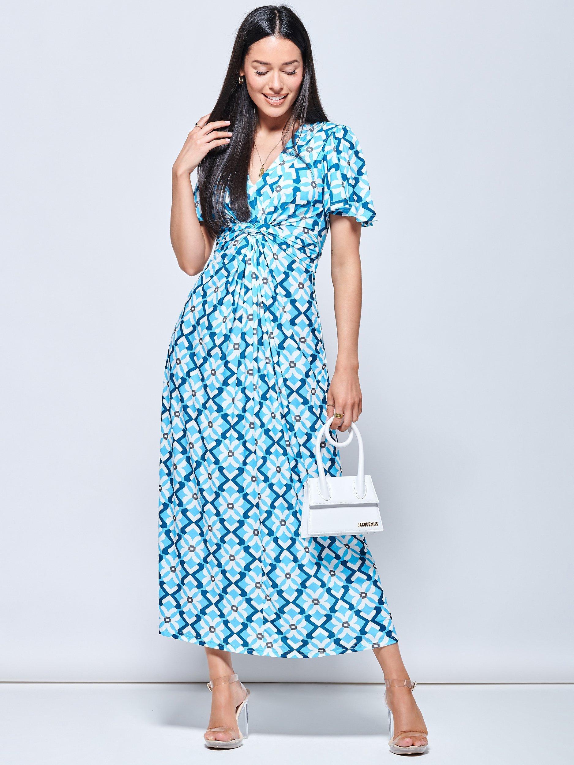 Jolie Moi Twist Front Jersey Maxi Dress, Blue Geo