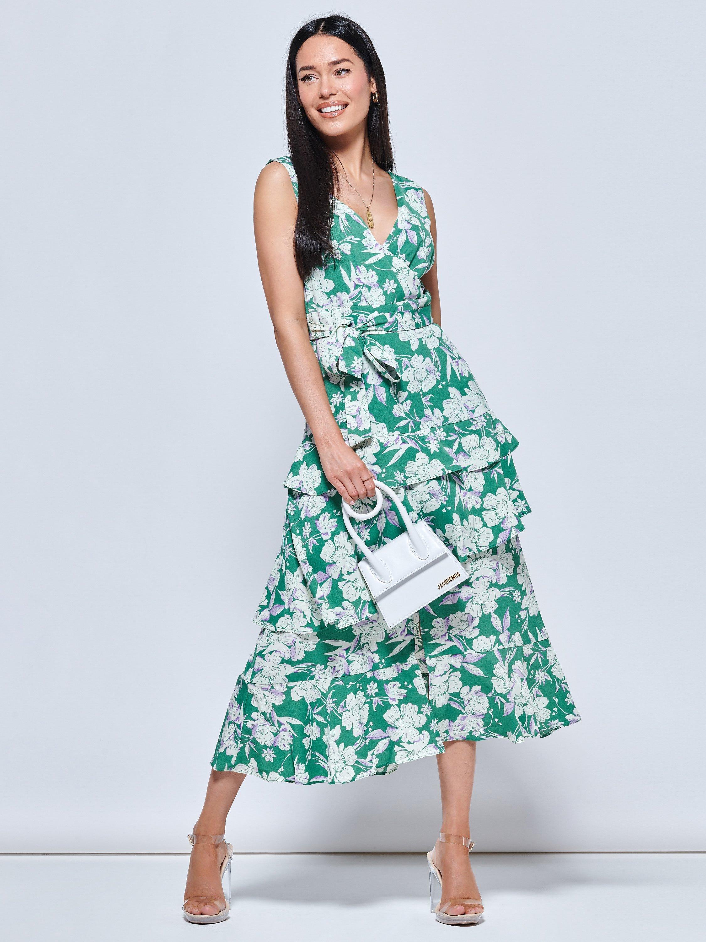 Jolie Moi Della Floral Sleeveless Dress, Green