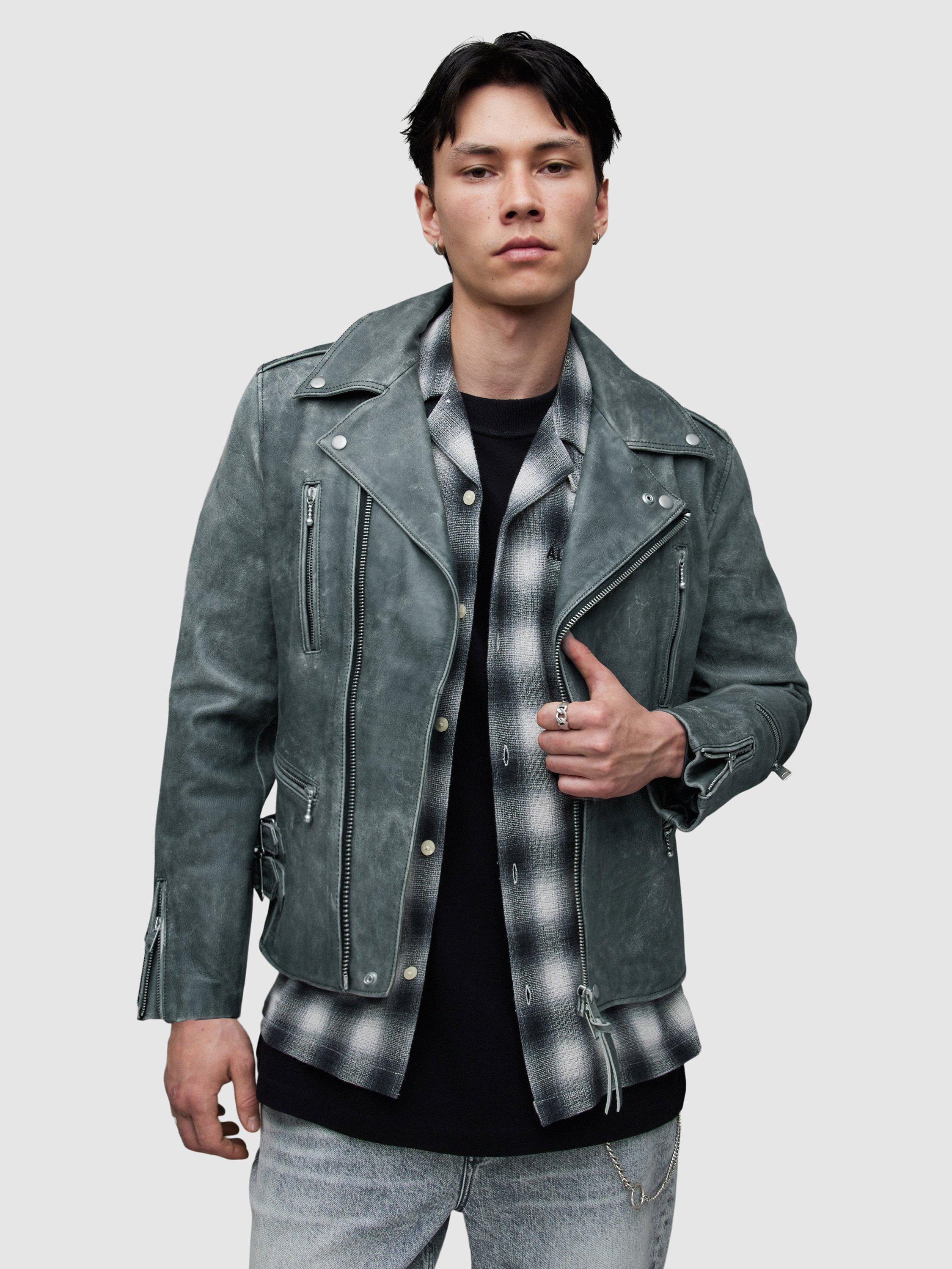 AllSaints Ark Leather Biker Jacket, Washed Black