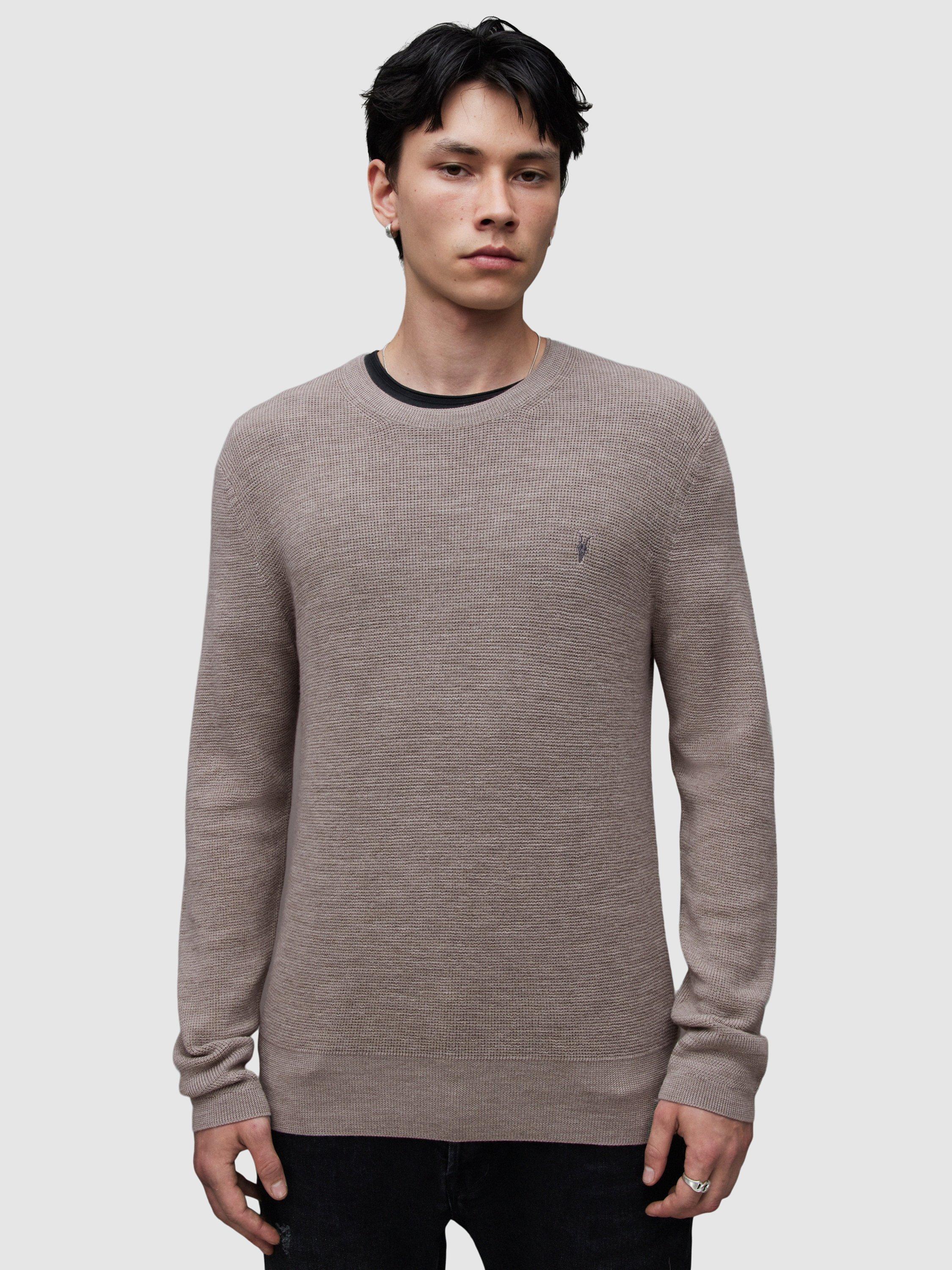 AllSaints Ivar Merino Crew Neck Jumper, Stone Taupe Marl