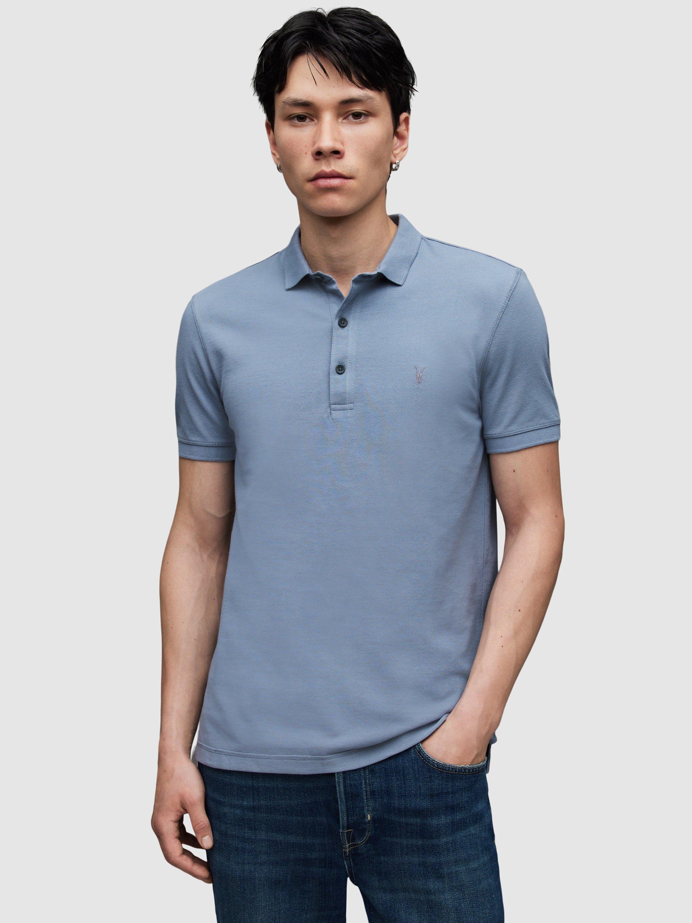 AllSaints Reform Short Sleeve Polo Top, Chilled Blue