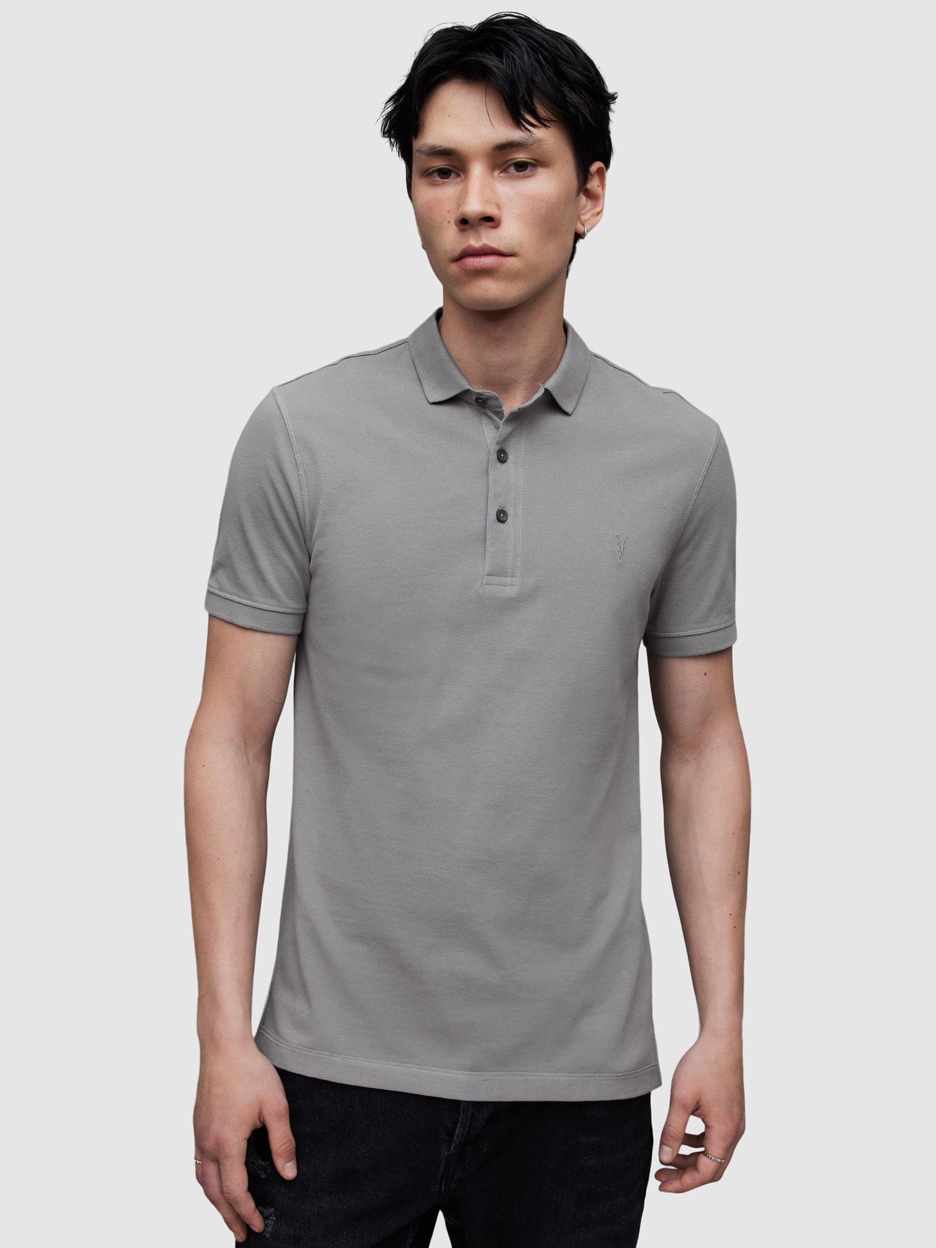 AllSaints Reform Short Sleeve Polo Top, Aluminium Grey