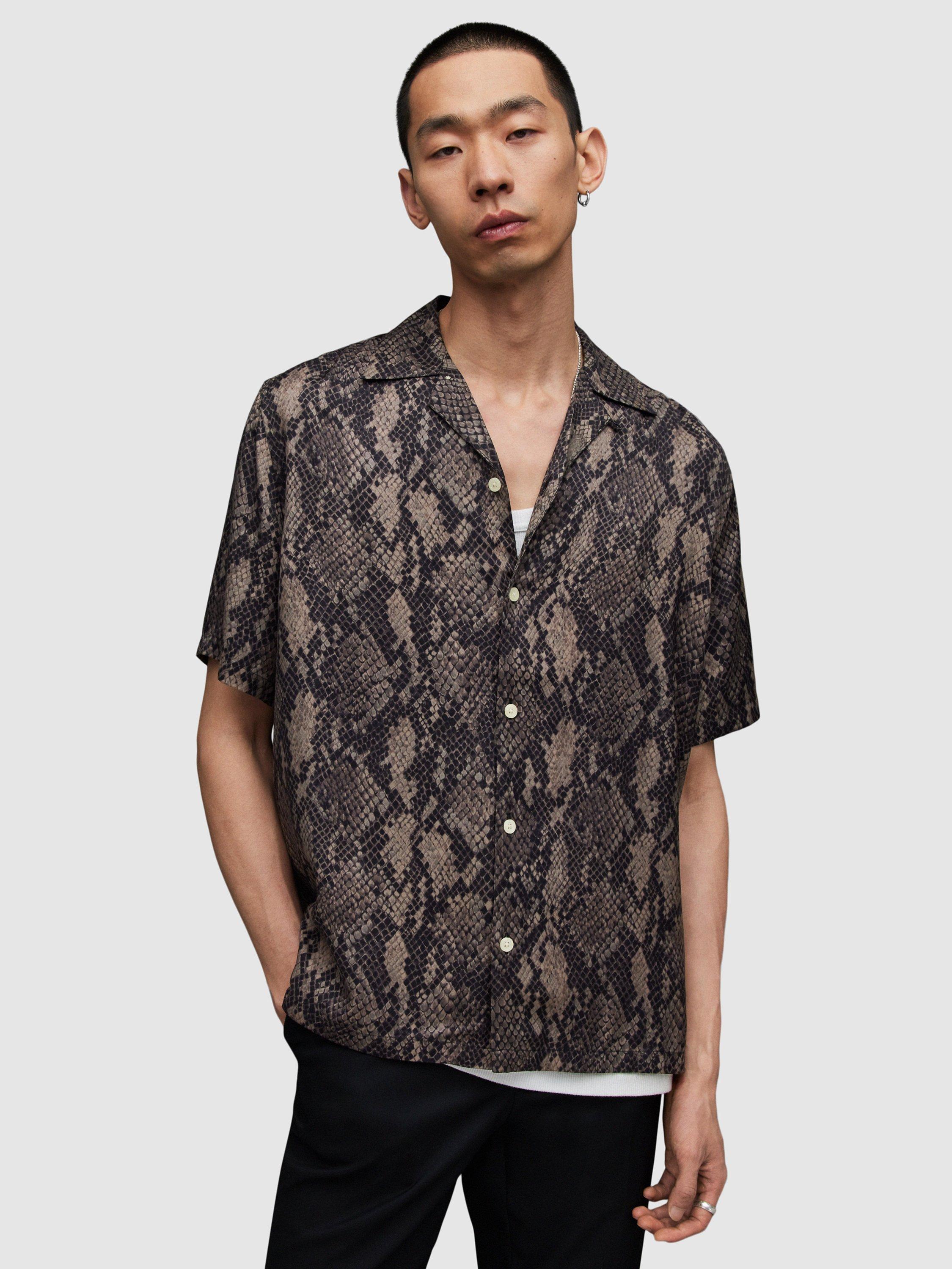 AllSaints Rattle Short Sleeve Shirt, Black/Multi