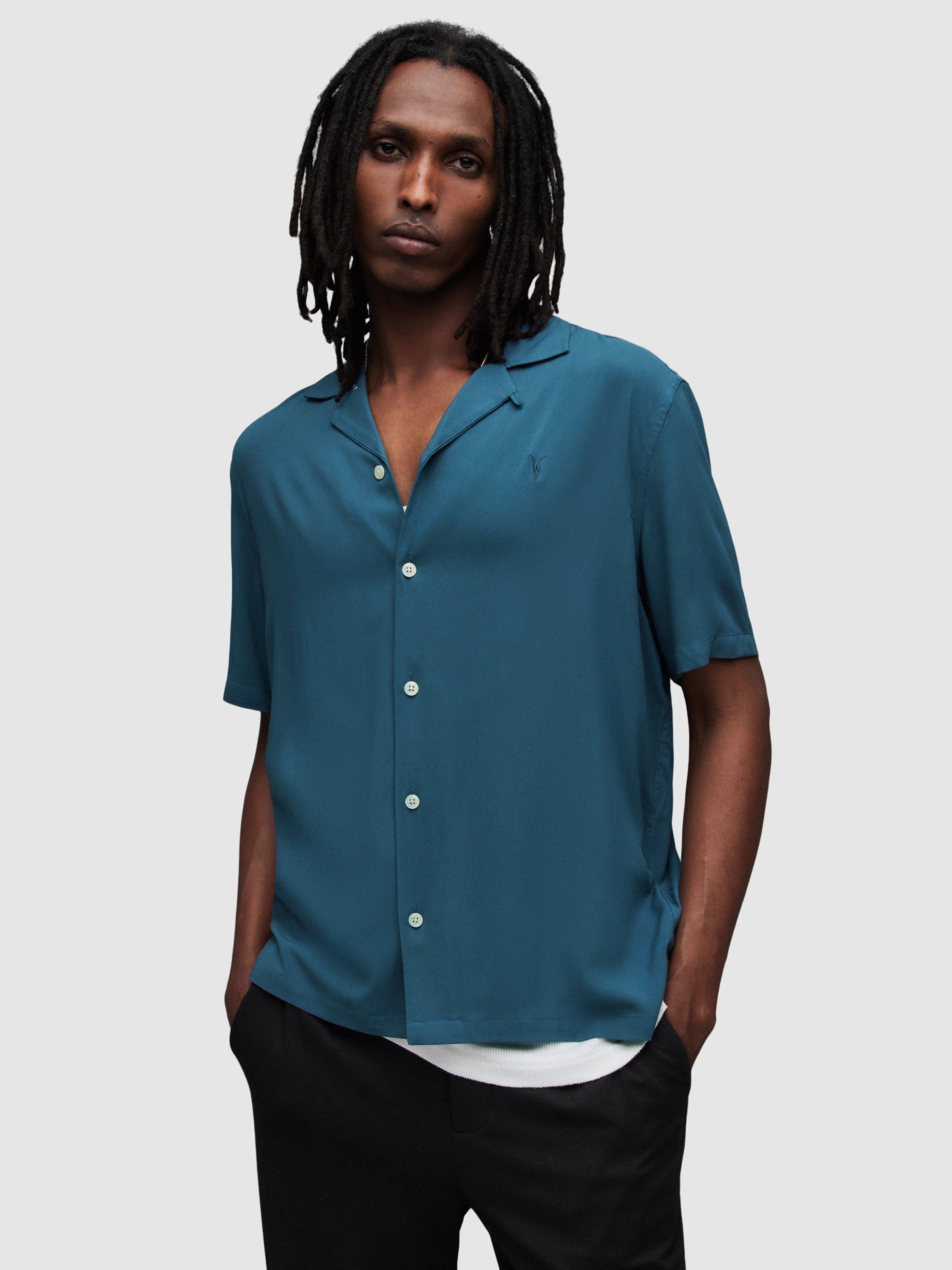AllSaints Venice Short Sleeve Shirt, Jade Blue