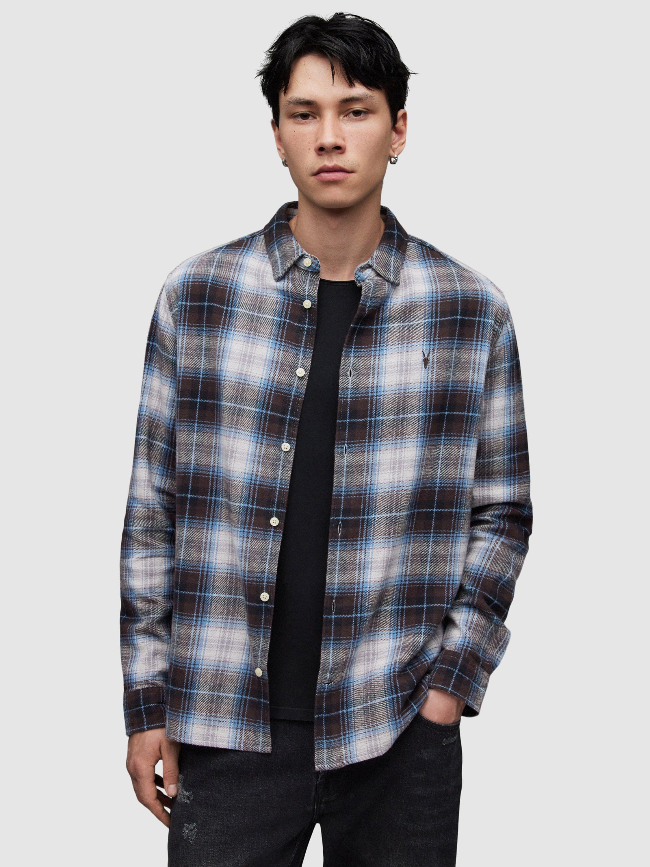 AllSaints Valens Long Sleeve Check Shirt, Off White