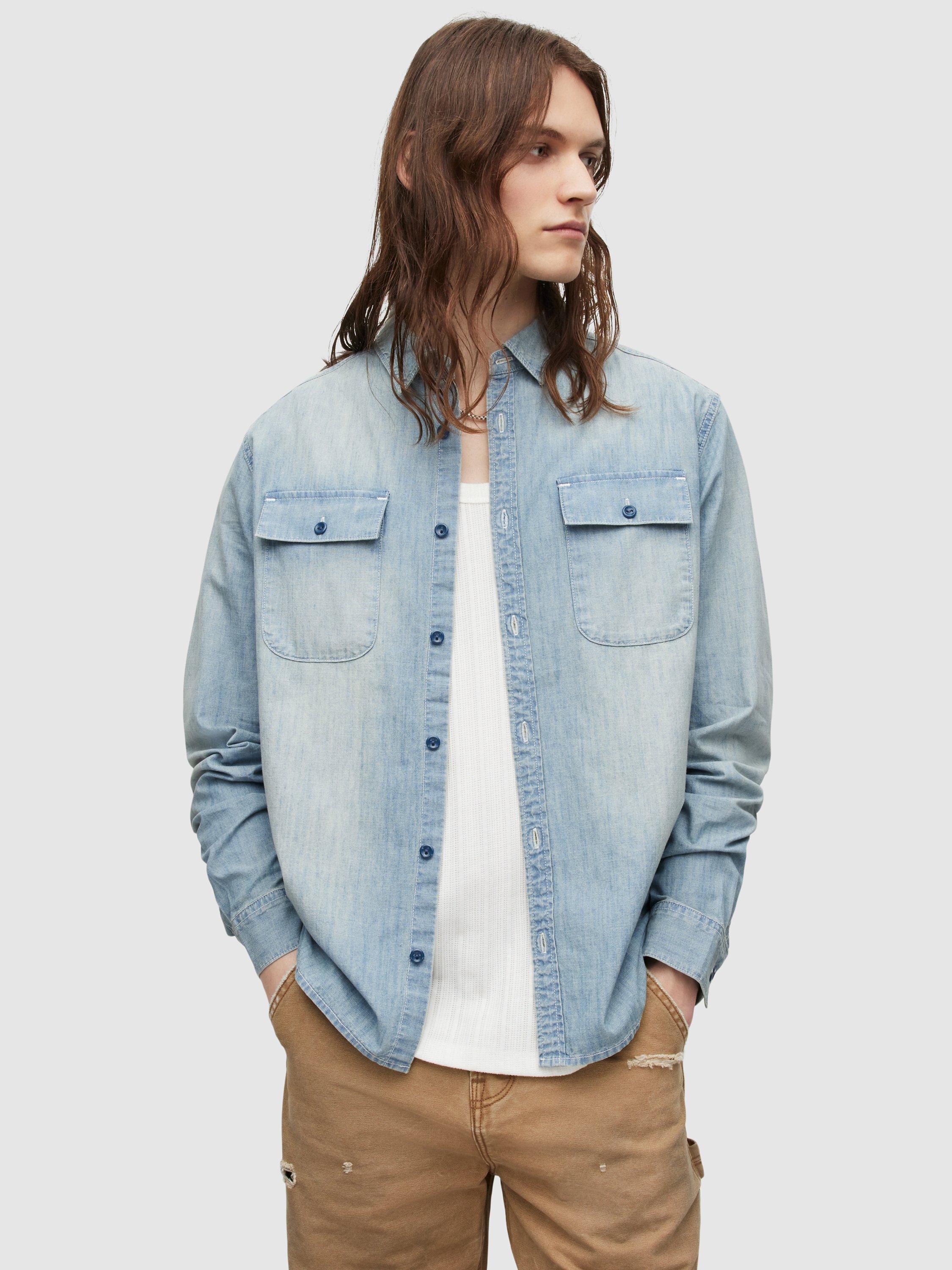 AllSaints Sire Denim Shirt, Light Indigo