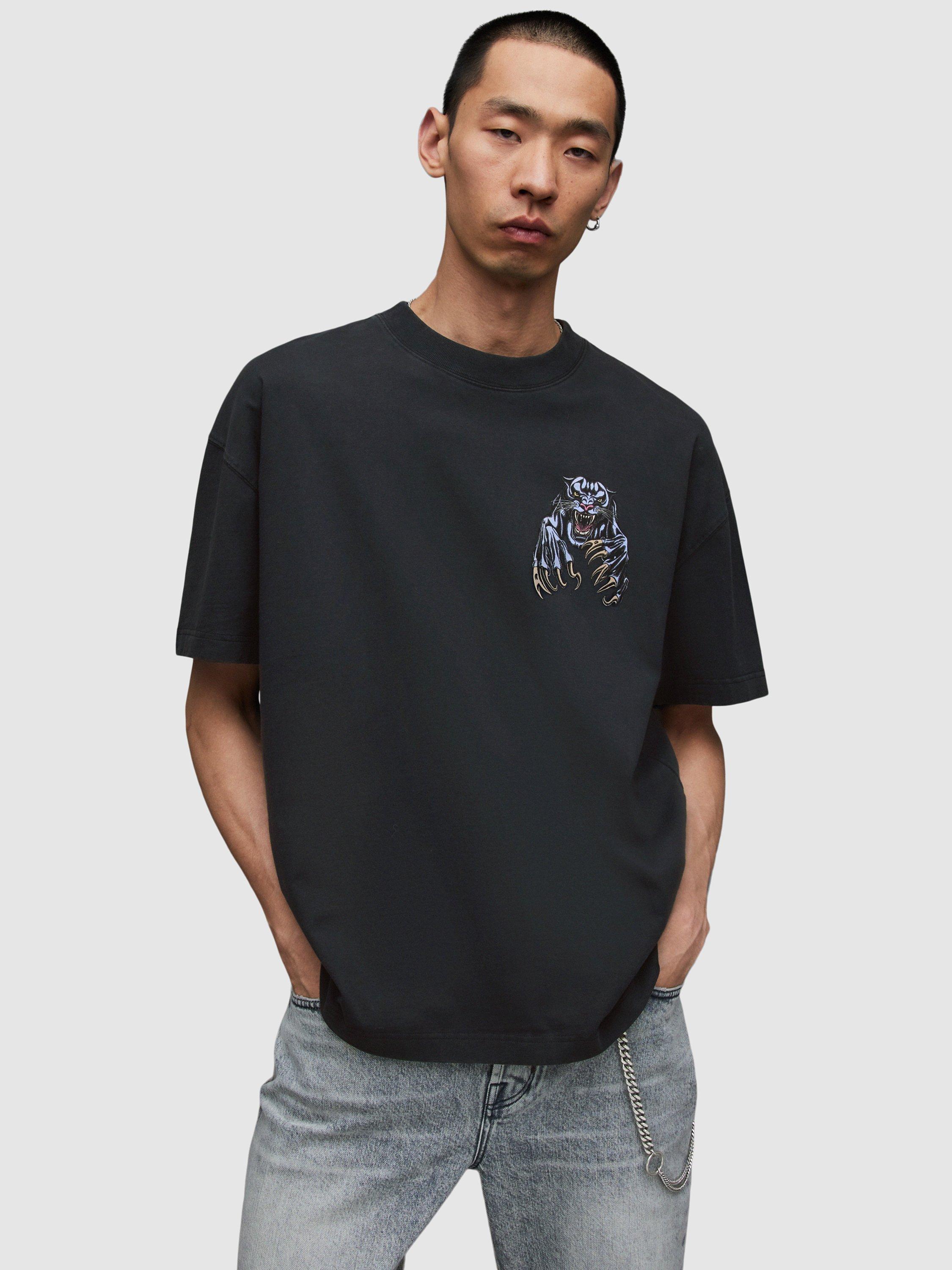 AllSaints Beast Short Sleeve Graphic Top, Washed Black