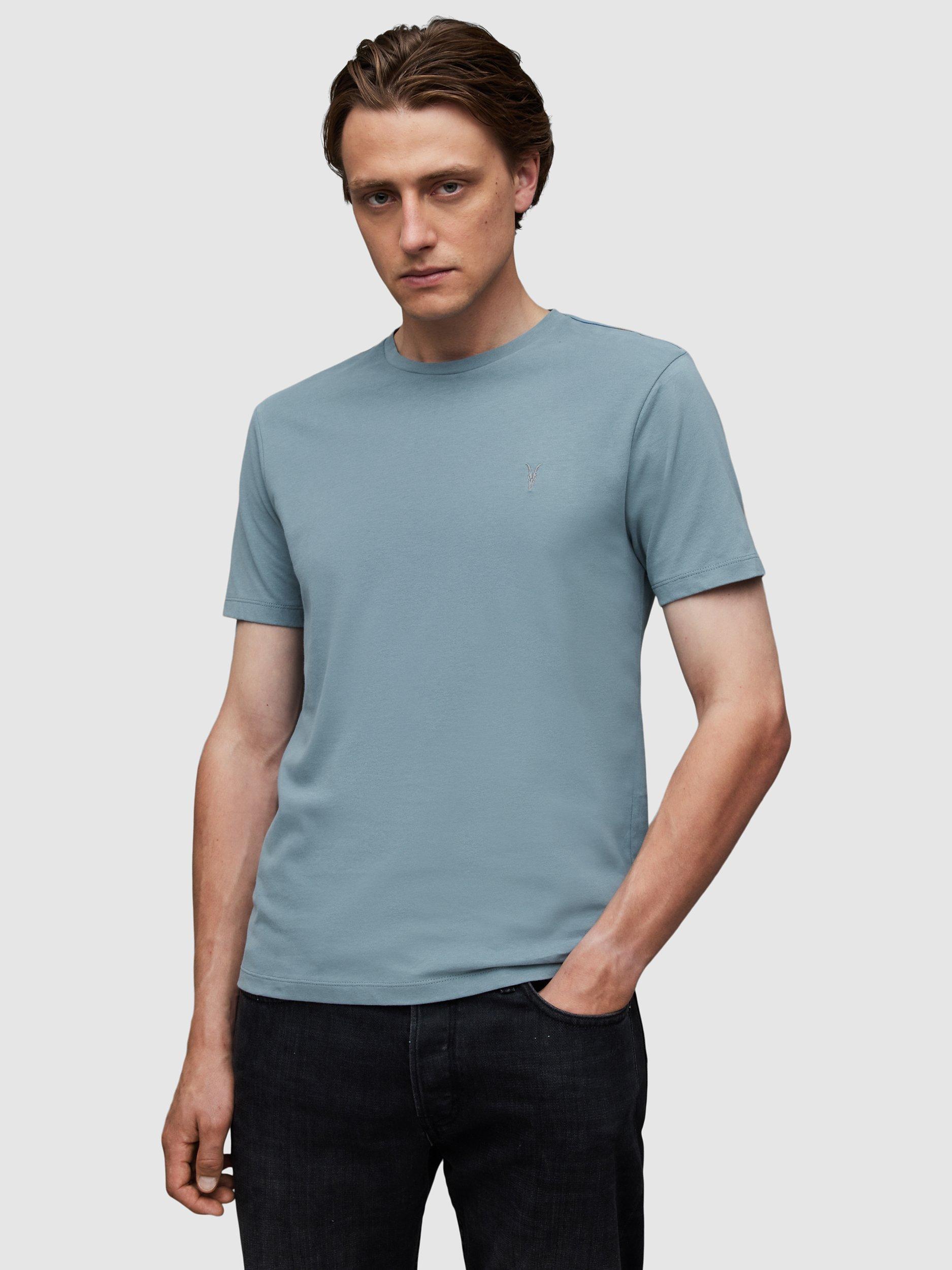 AllSaints Brace Short Sleeve Crew Neck T-Shirt, Pack of 3, Jade Blu/Blue/Blue