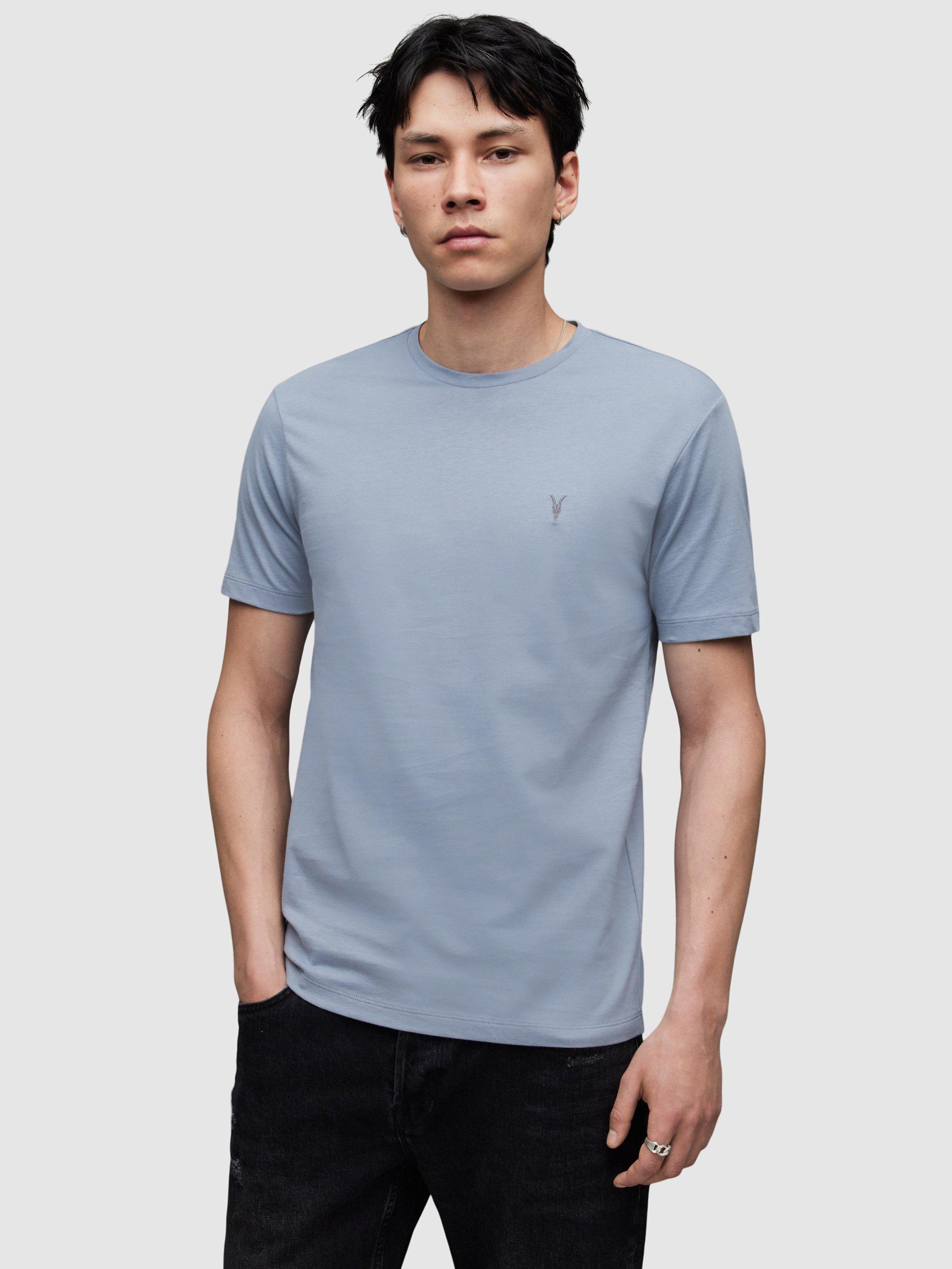Product image 1 of 5, which shows AllSaints Brace Crew T-Shirt, Chilled Blue, XS